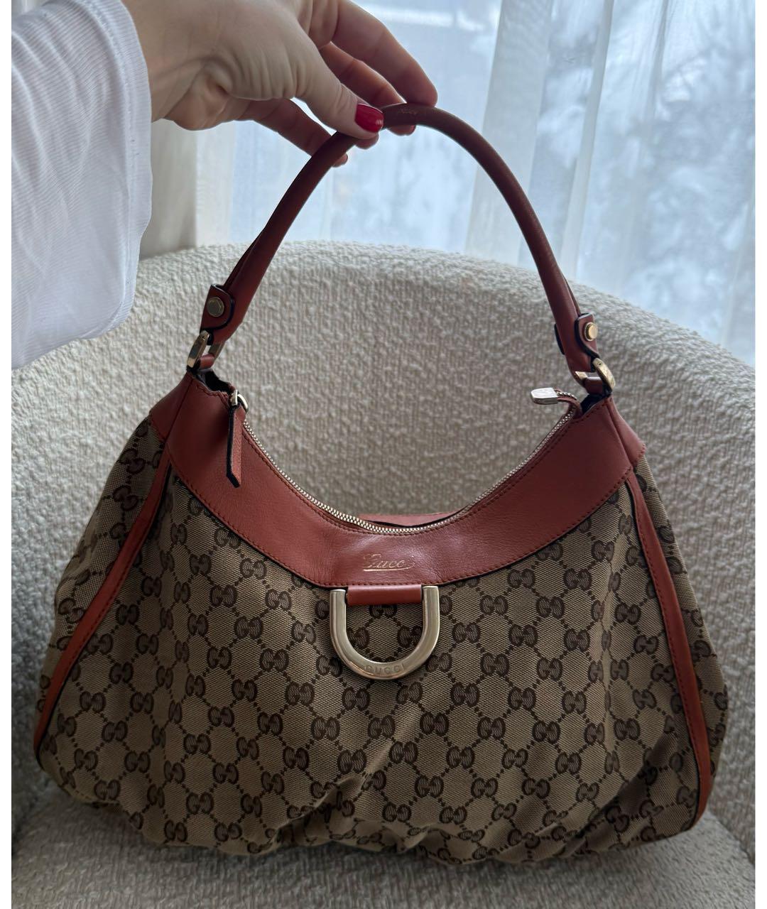 GUCCI Коричневая тканевая сумка с короткими ручками, фото 2