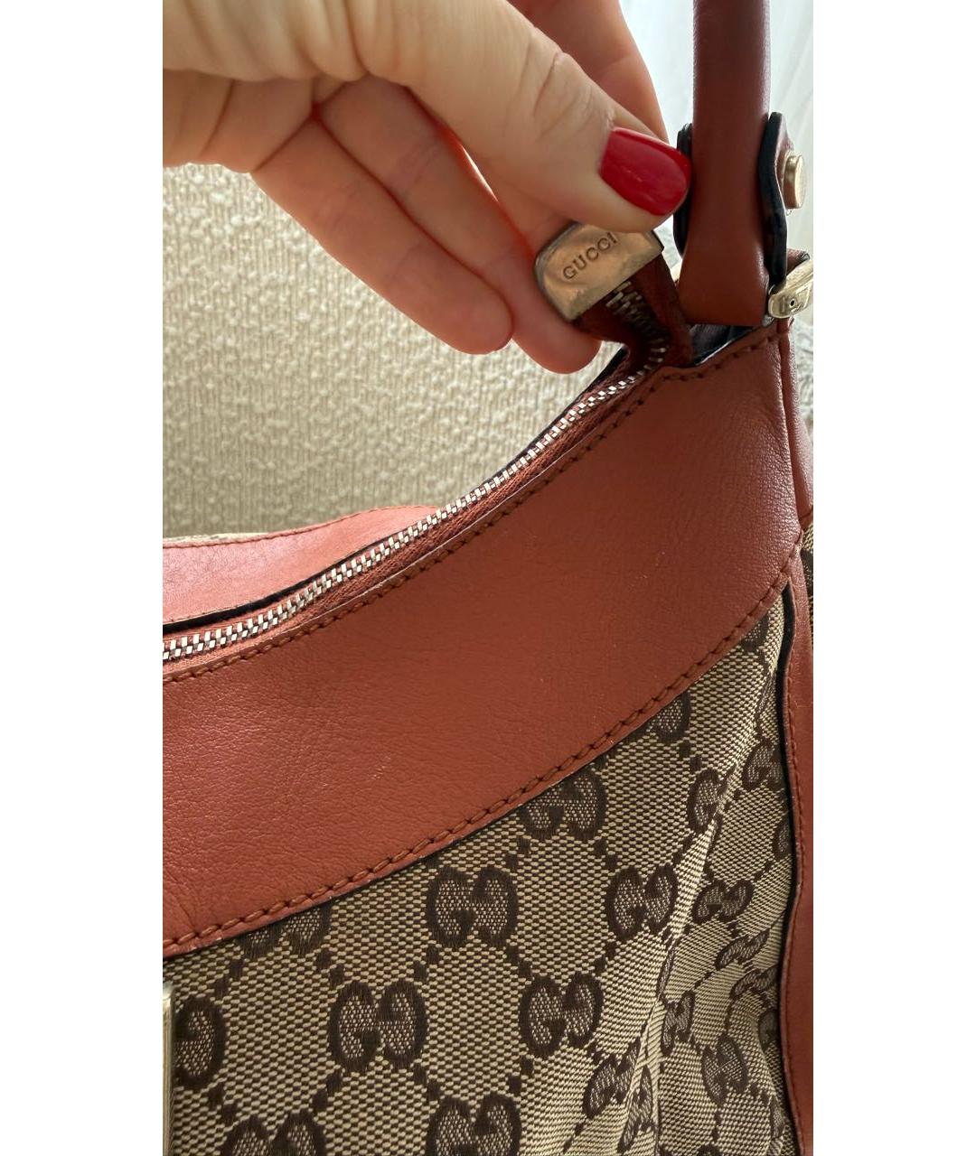 GUCCI Коричневая тканевая сумка с короткими ручками, фото 5