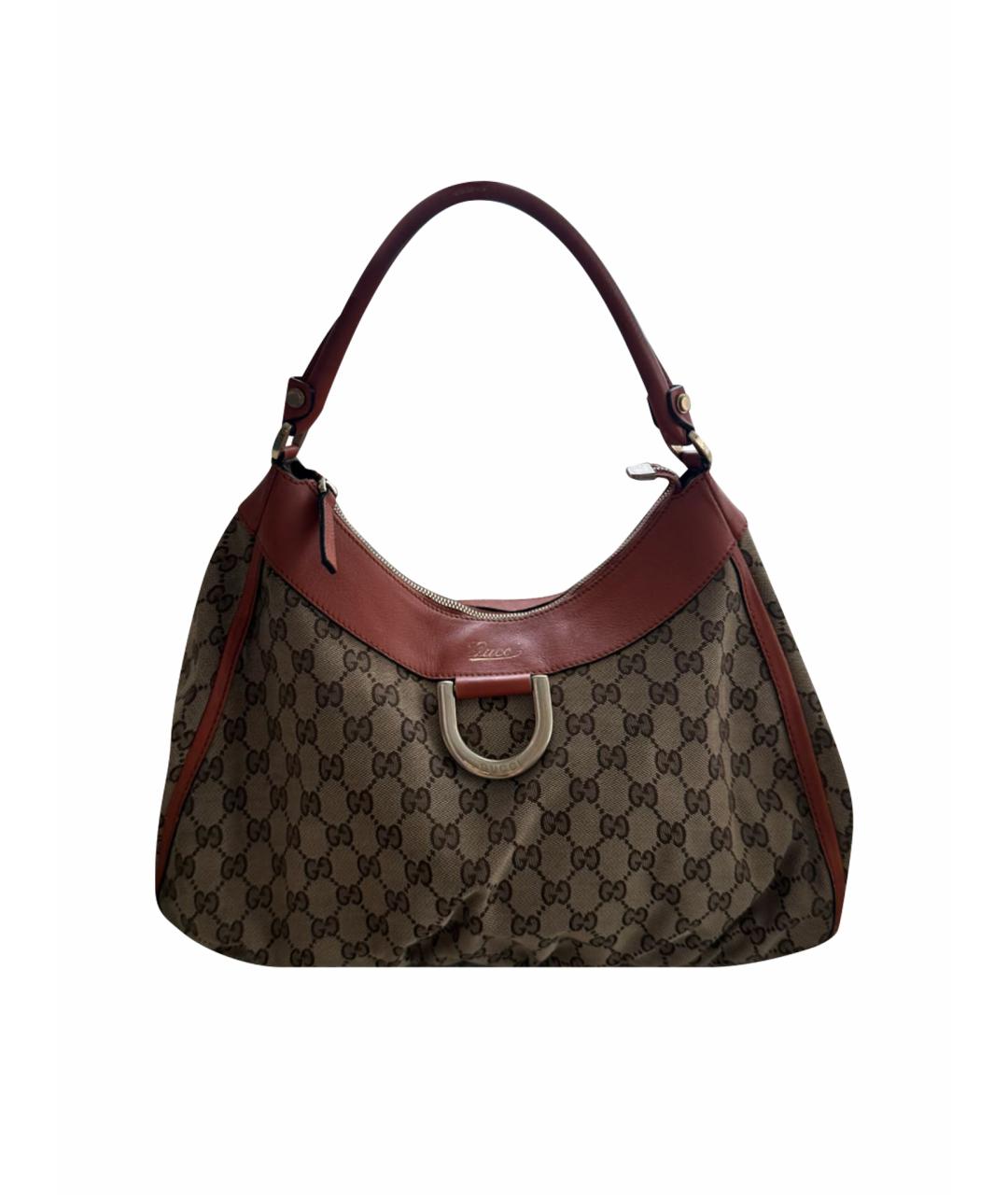 GUCCI Коричневая тканевая сумка с короткими ручками, фото 1