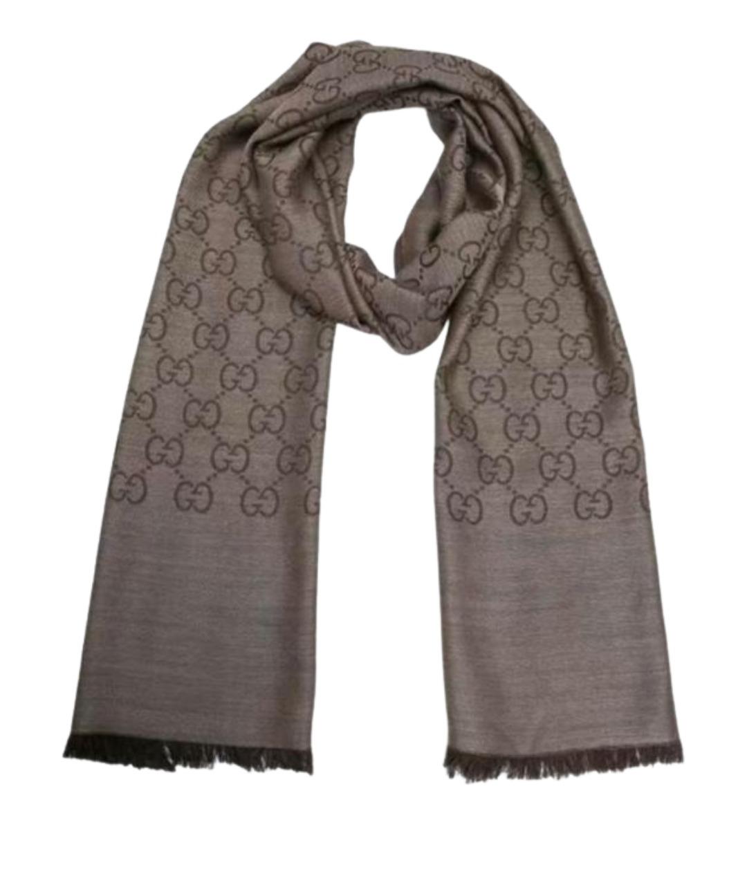 GUCCI Коричневый шерстяной шарф, фото 1