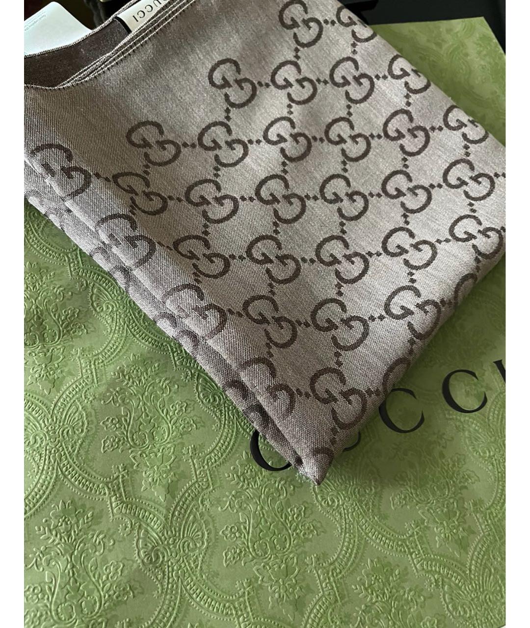 GUCCI Коричневый шерстяной шарф, фото 4