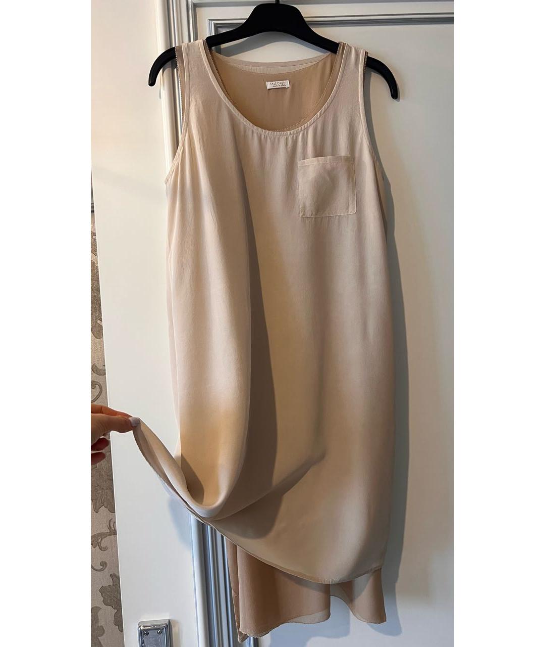 FALCONERI Бежевое шелковое повседневное платье, фото 3