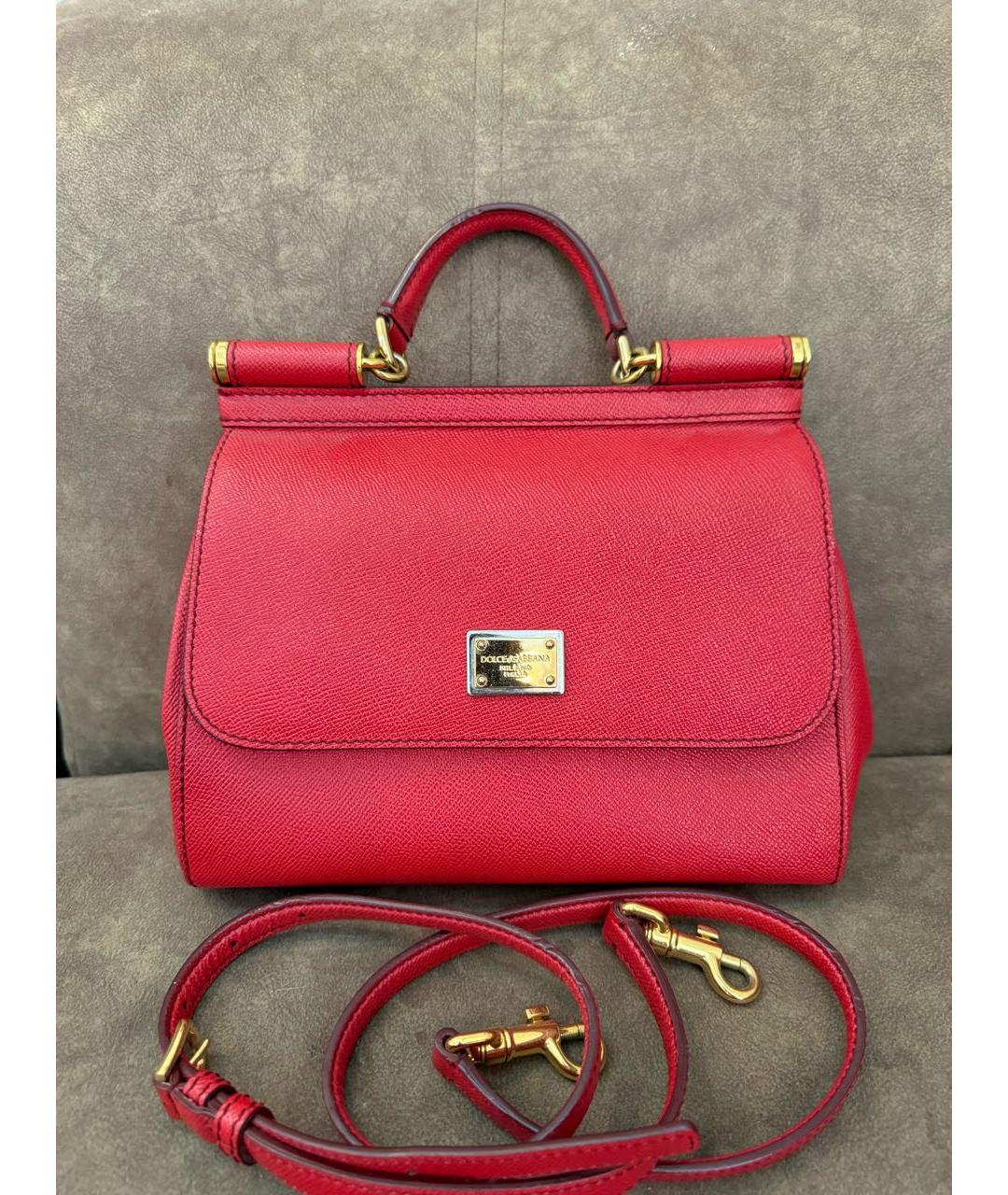 DOLCE&GABBANA Красная кожаная сумка с короткими ручками, фото 5