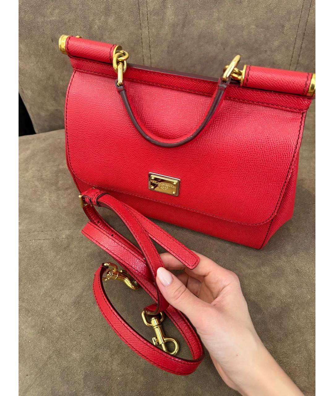 DOLCE&GABBANA Красная кожаная сумка с короткими ручками, фото 2