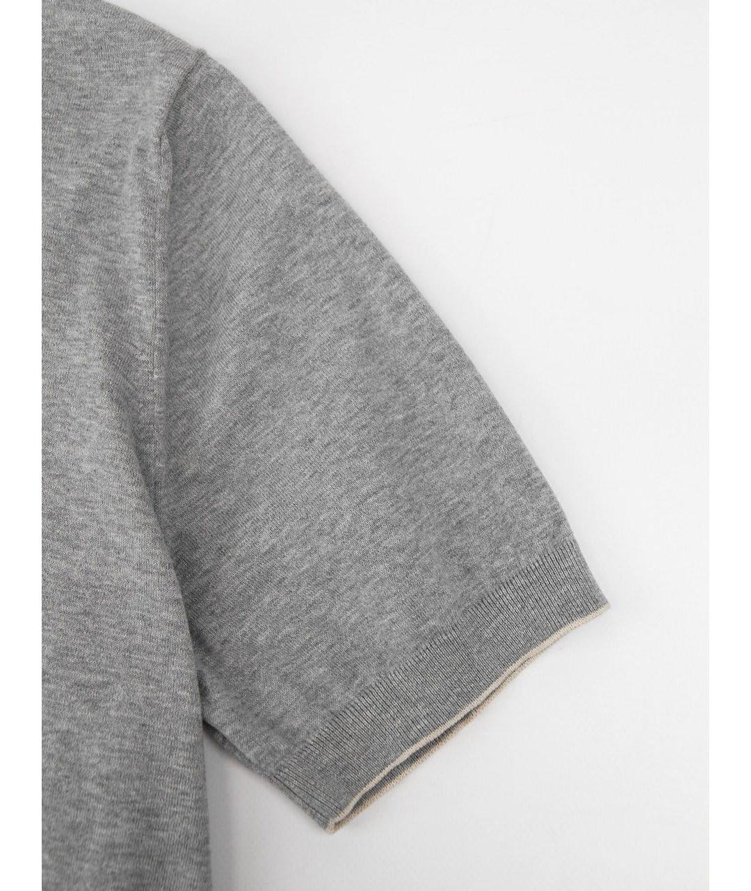 BRUNELLO CUCINELLI Серое хлопковое поло с коротким рукавом, фото 6