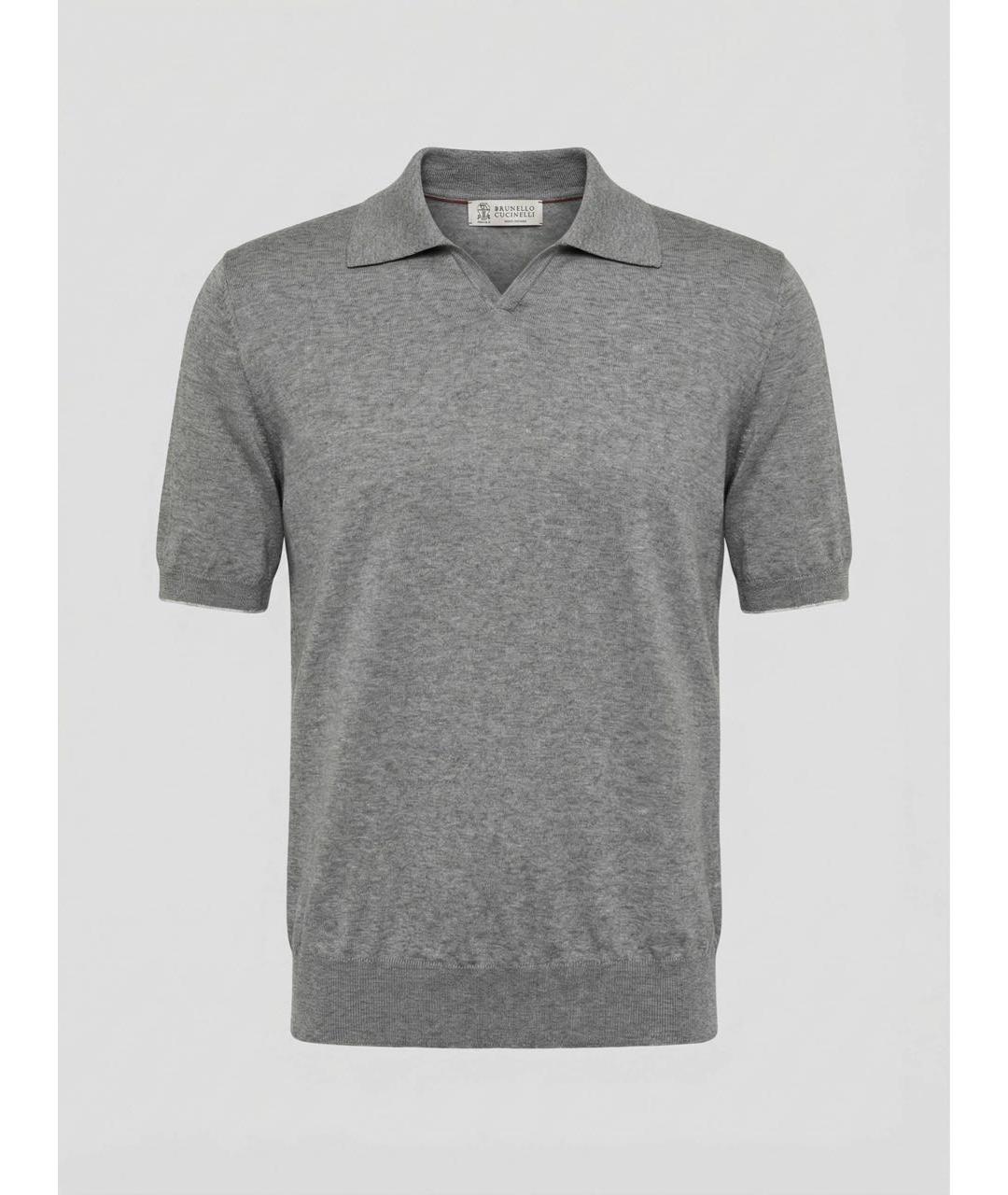 BRUNELLO CUCINELLI Серое хлопковое поло с коротким рукавом, фото 9