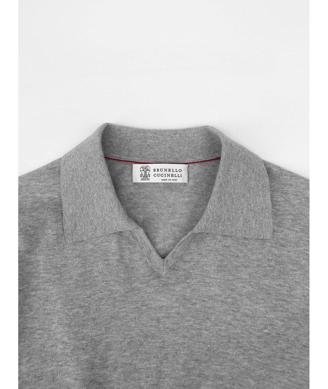 BRUNELLO CUCINELLI Серое хлопковое поло с коротким рукавом, фото 3