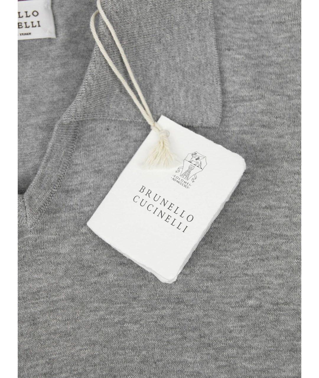 BRUNELLO CUCINELLI Серое хлопковое поло с коротким рукавом, фото 5
