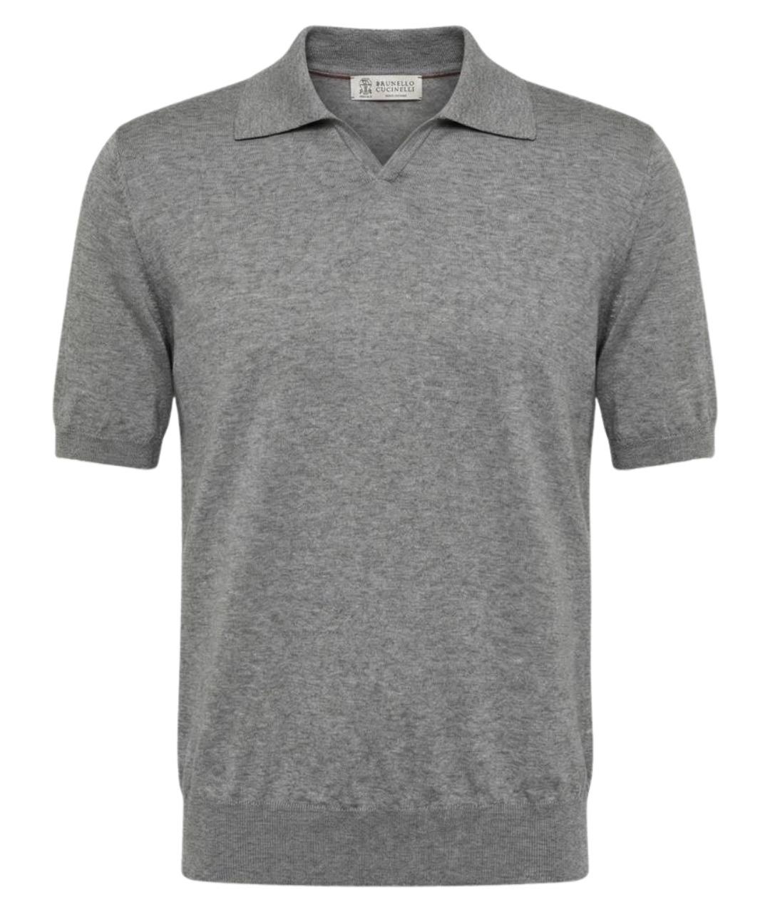 BRUNELLO CUCINELLI Серое хлопковое поло с коротким рукавом, фото 1