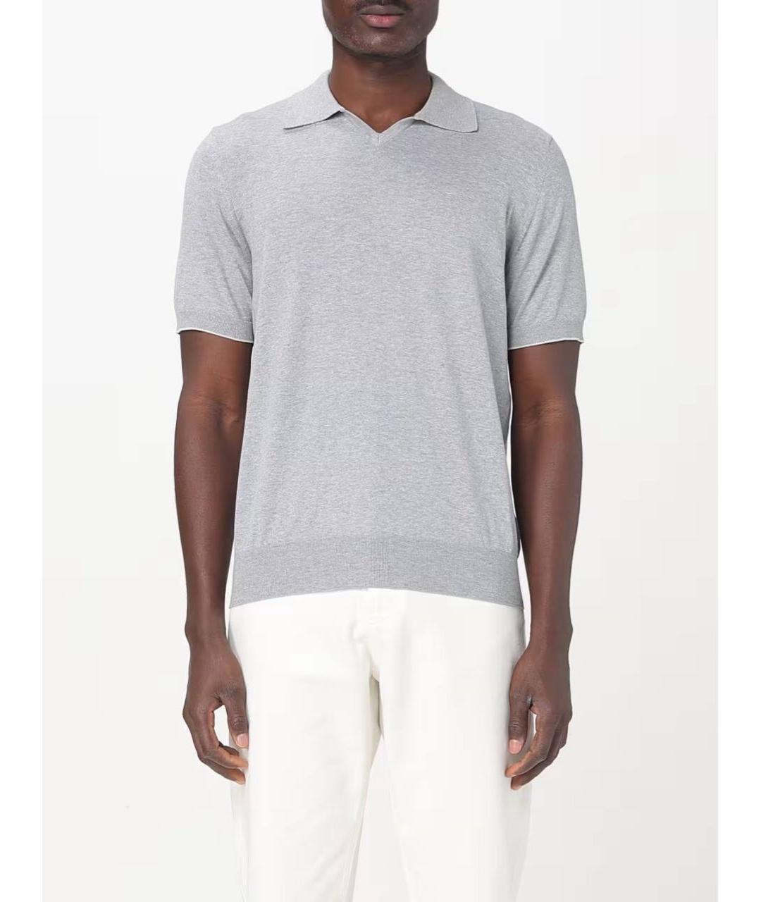 BRUNELLO CUCINELLI Серое хлопковое поло с коротким рукавом, фото 4