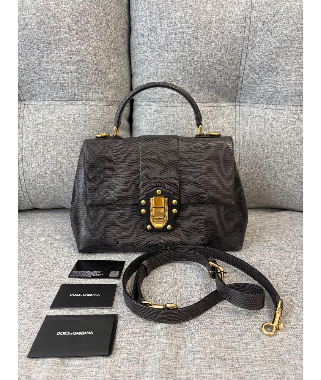 DOLCE&GABBANA Черная кожаная сумка с короткими ручками, фото 5