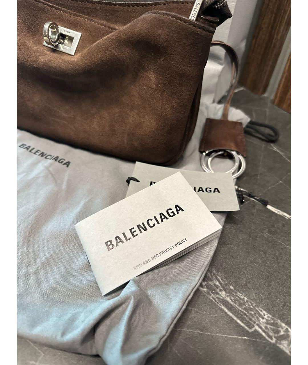 BALENCIAGA Коричневая замшевая сумка с короткими ручками, фото 6