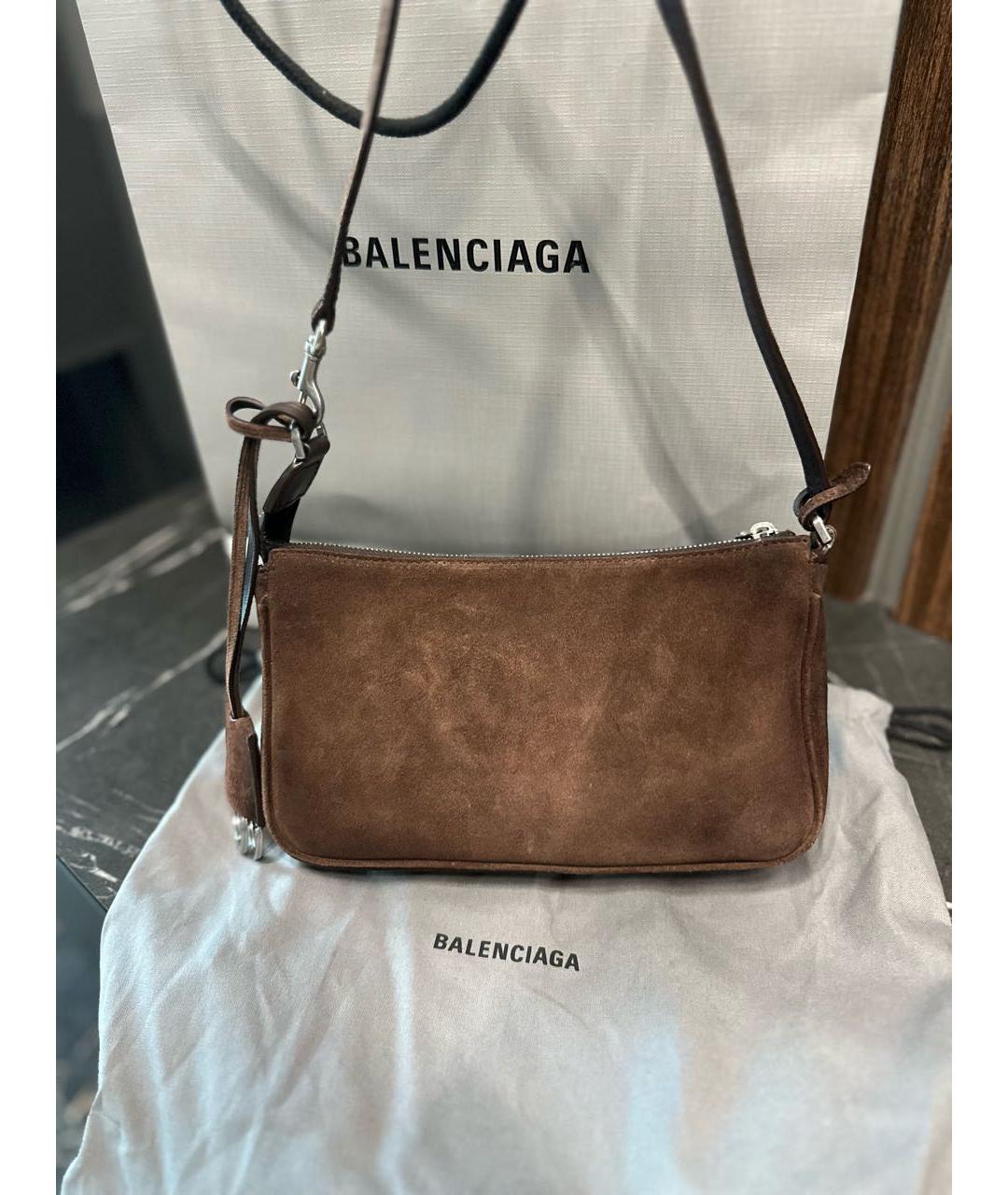 BALENCIAGA Коричневая замшевая сумка с короткими ручками, фото 5