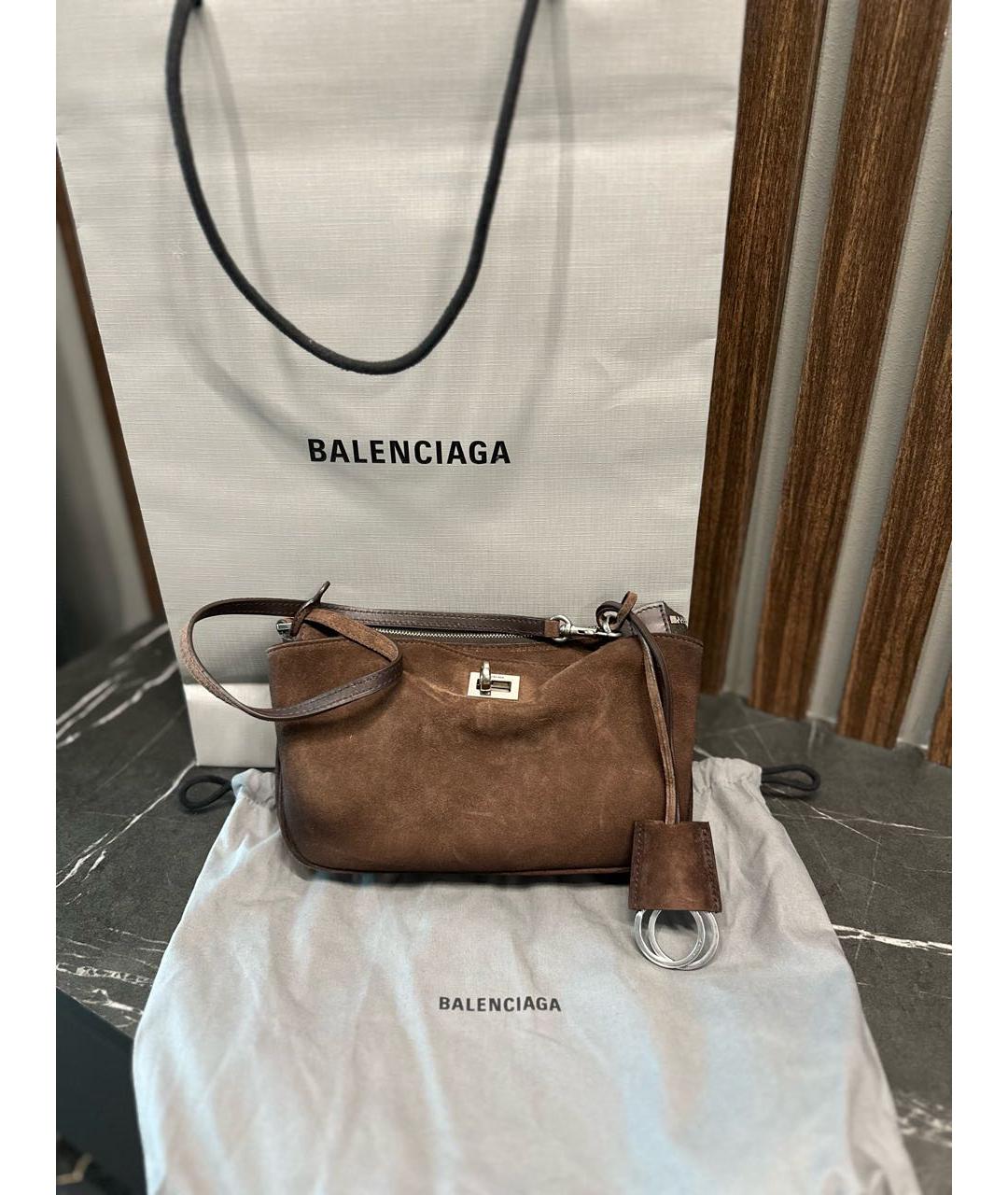 BALENCIAGA Коричневая замшевая сумка с короткими ручками, фото 2