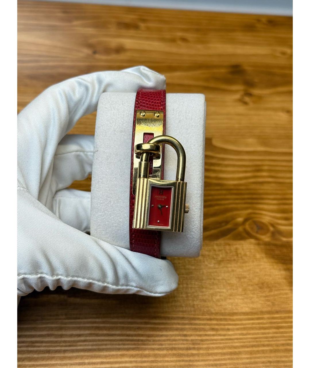 HERMES Красные позолоченные часы, фото 2