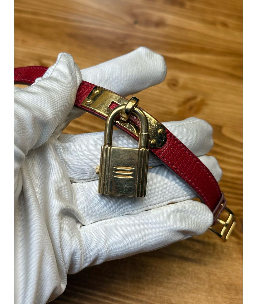 HERMES Красные позолоченные часы, фото 4