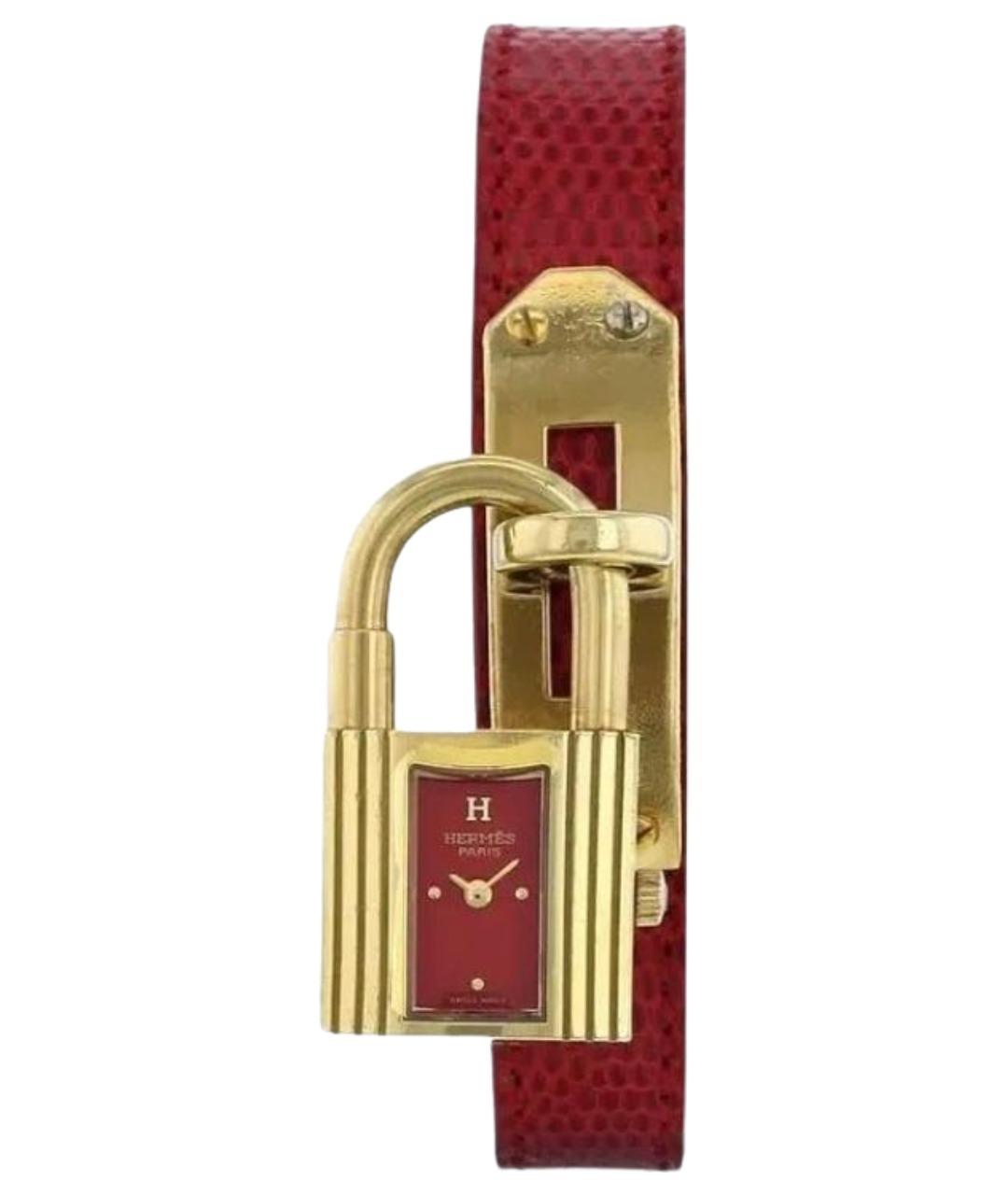 HERMES Красные позолоченные часы, фото 1