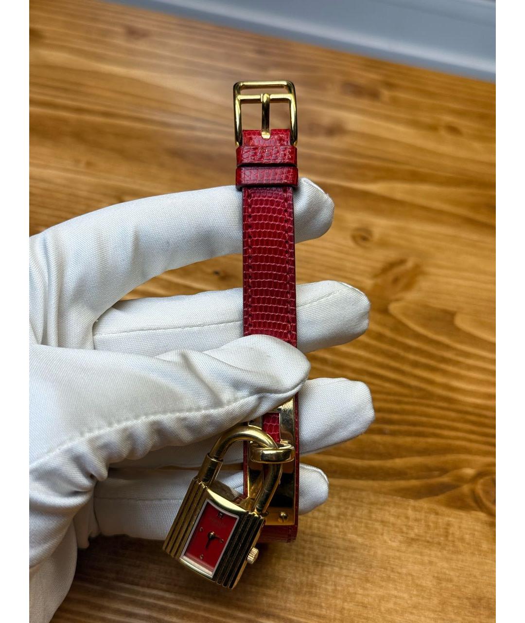 HERMES Красные позолоченные часы, фото 6