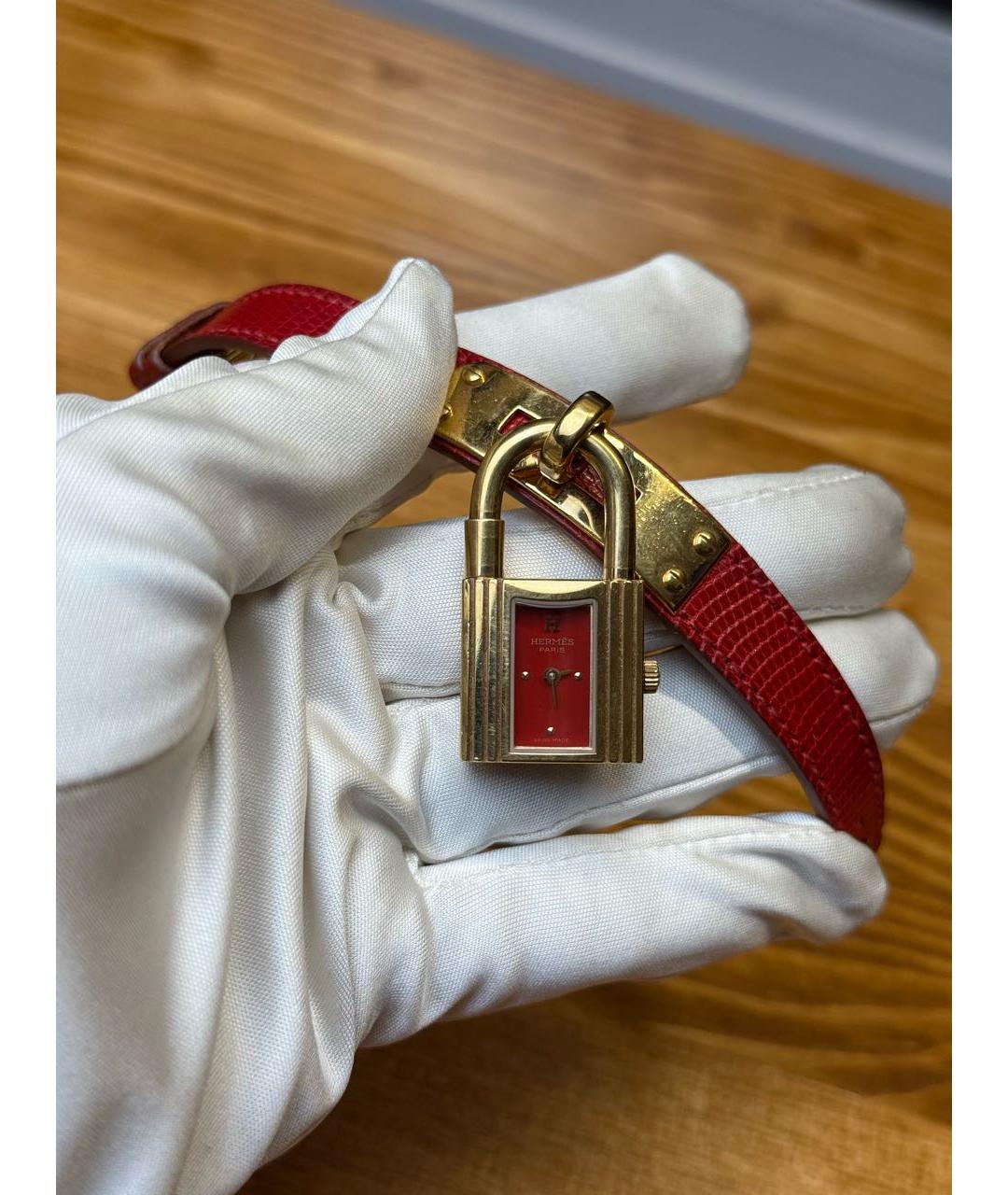 HERMES Красные позолоченные часы, фото 3