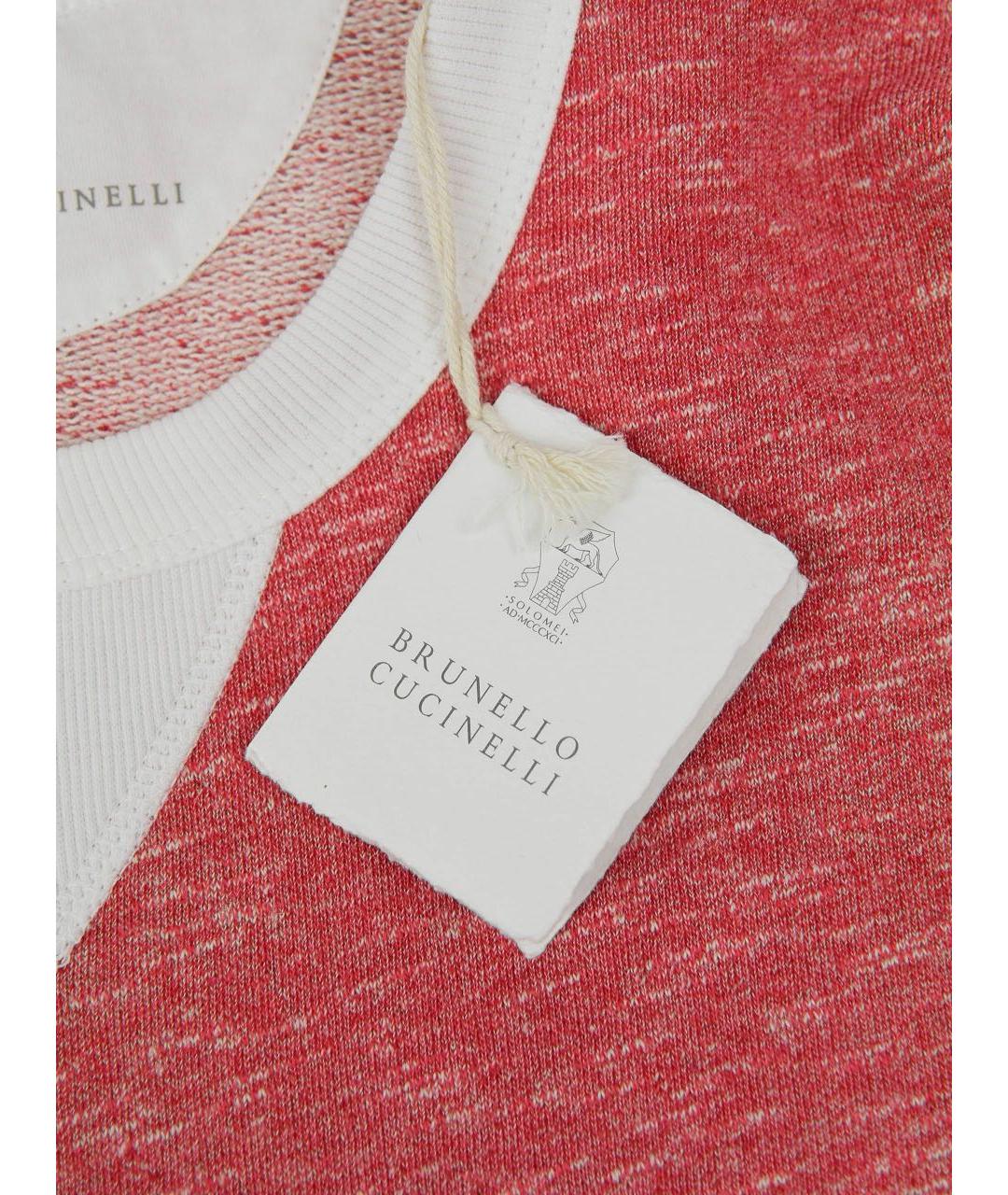BRUNELLO CUCINELLI Красная хлопковая футболка, фото 4