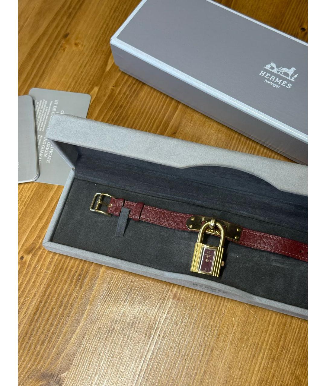 HERMES Бордовые позолоченные часы, фото 2