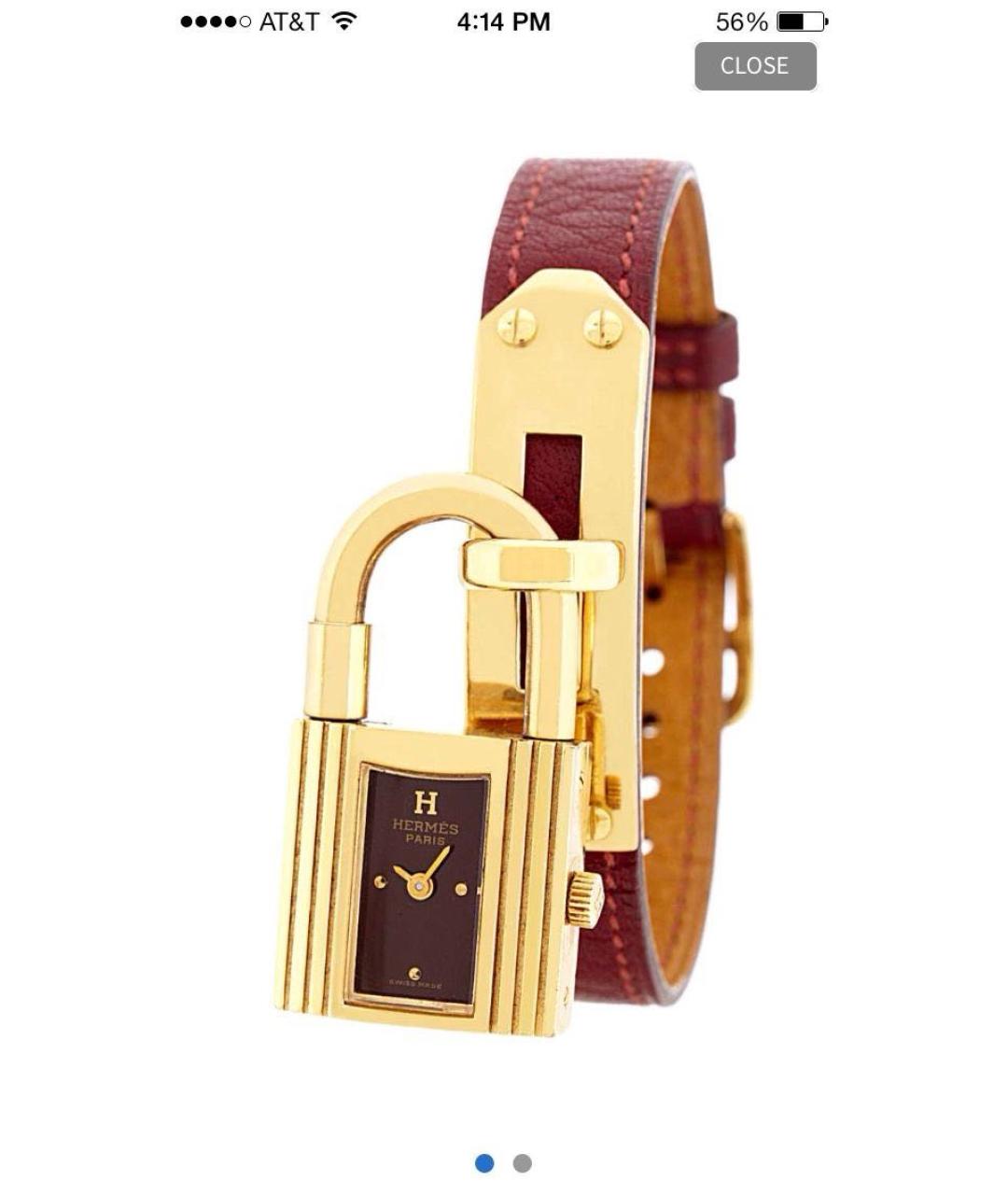 HERMES Бордовые позолоченные часы, фото 5