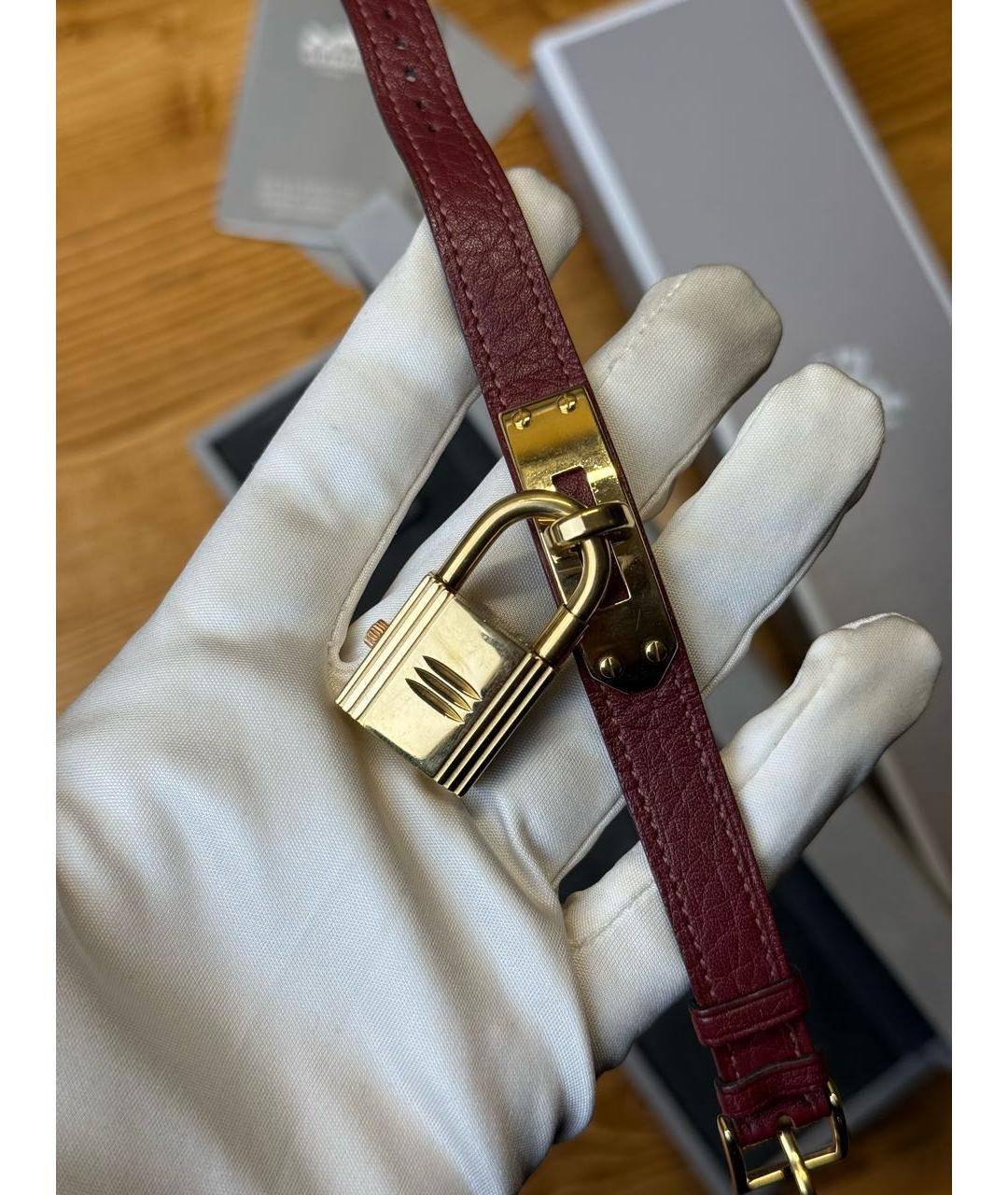 HERMES Бордовые позолоченные часы, фото 4