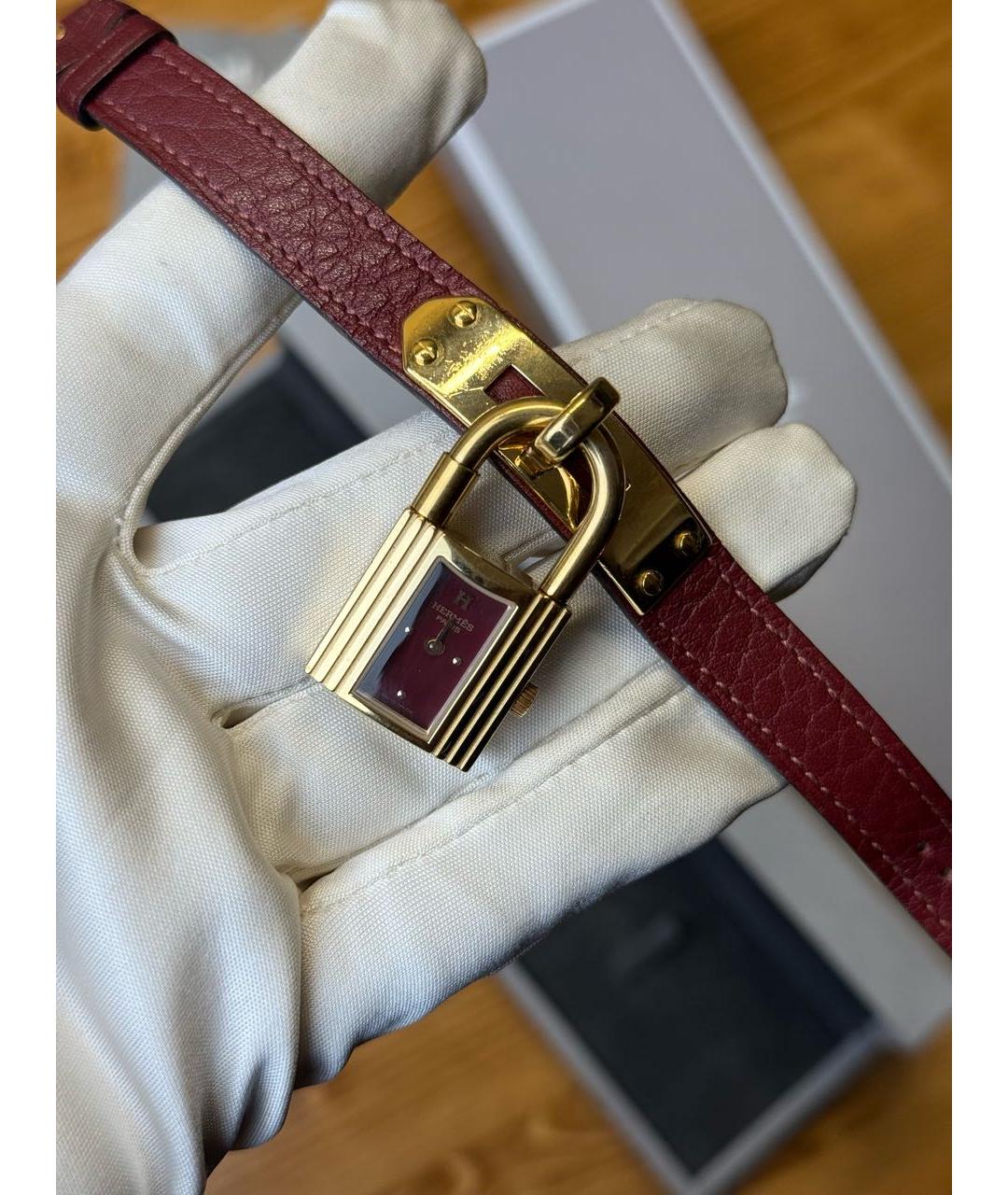 HERMES Бордовые позолоченные часы, фото 3