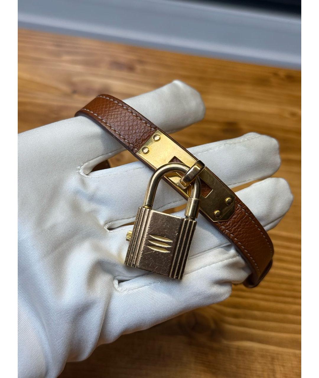 HERMES Коричневые позолоченные часы, фото 4