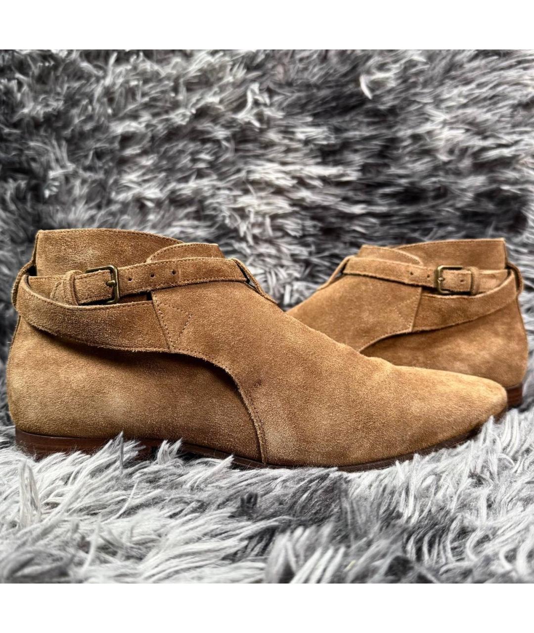 SAINT LAURENT Коричневые замшевые низкие ботинки, фото 8