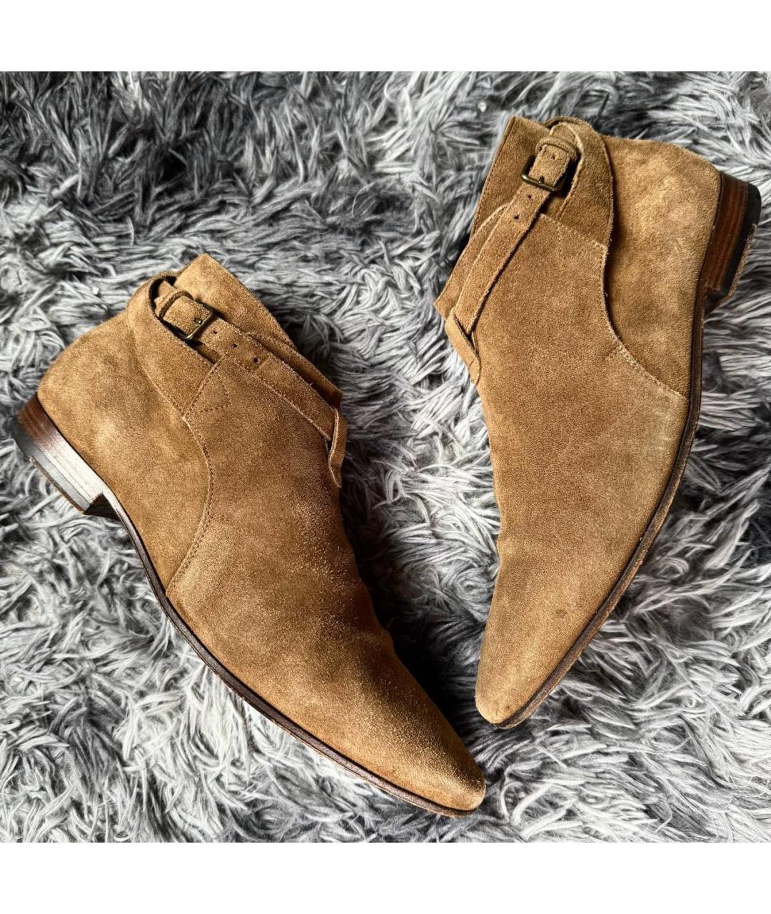 SAINT LAURENT Коричневые замшевые низкие ботинки, фото 2