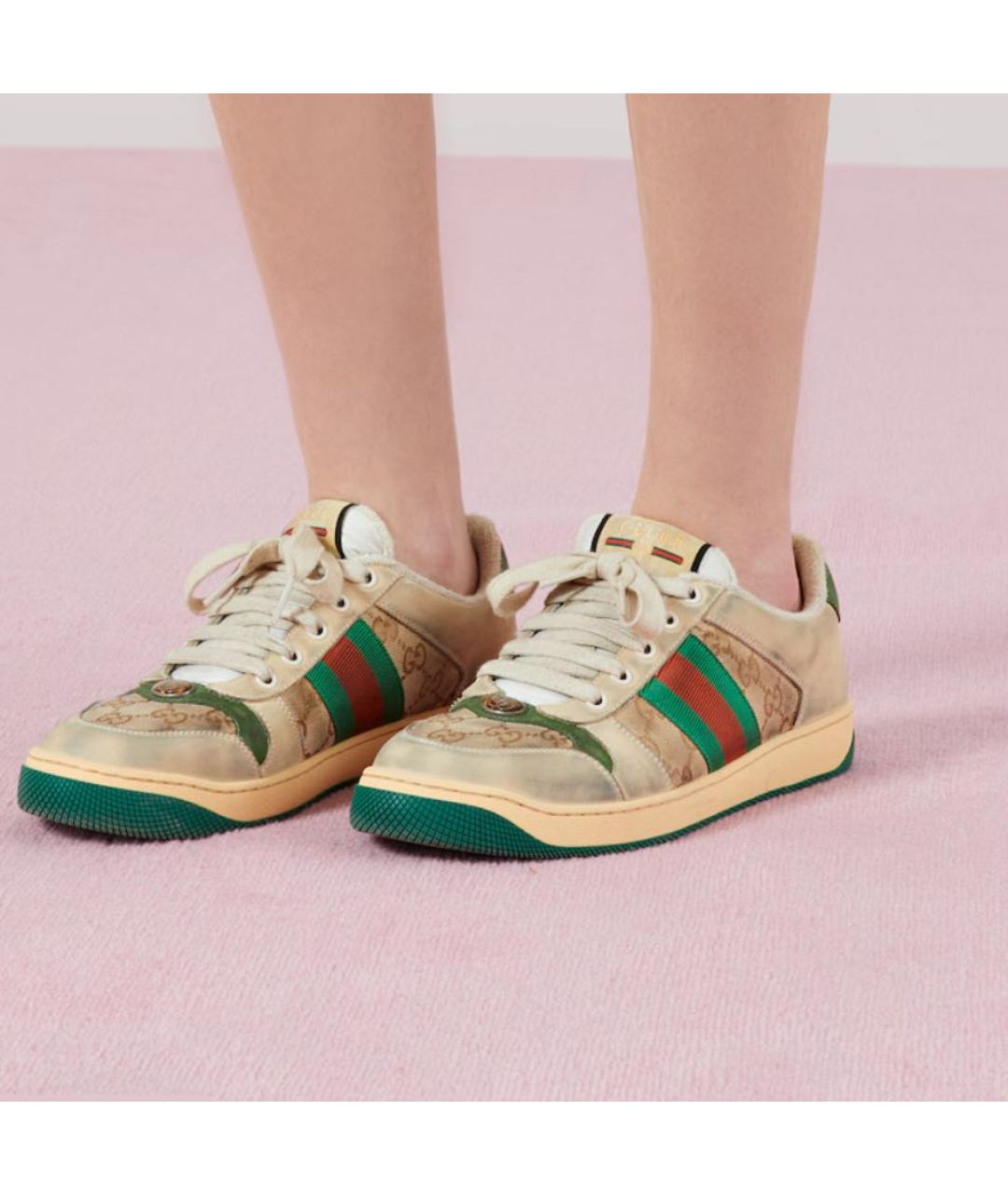 GUCCI Бежевые кожаные кроссовки, фото 2