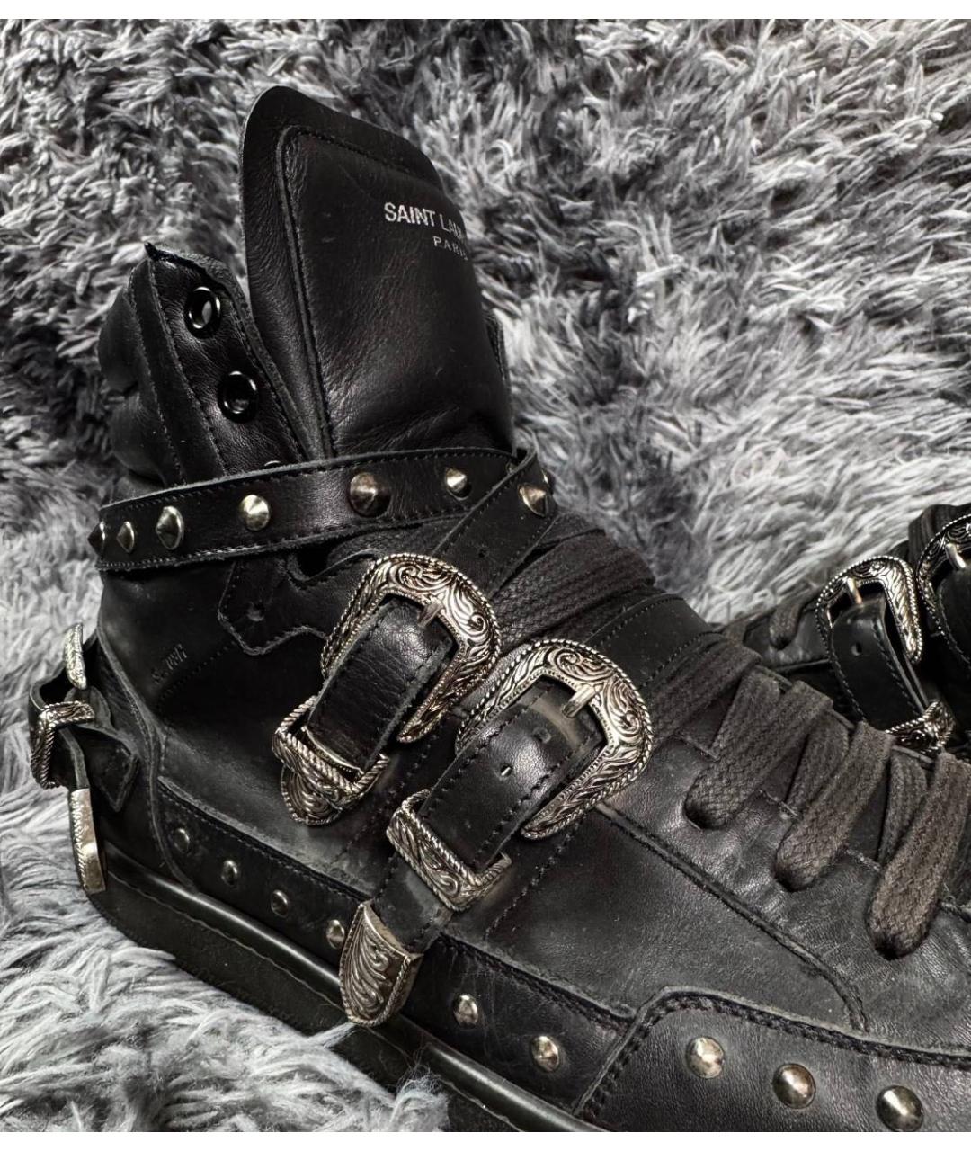 SAINT LAURENT Черные высокие кроссовки / кеды из искусственной кожи, фото 3