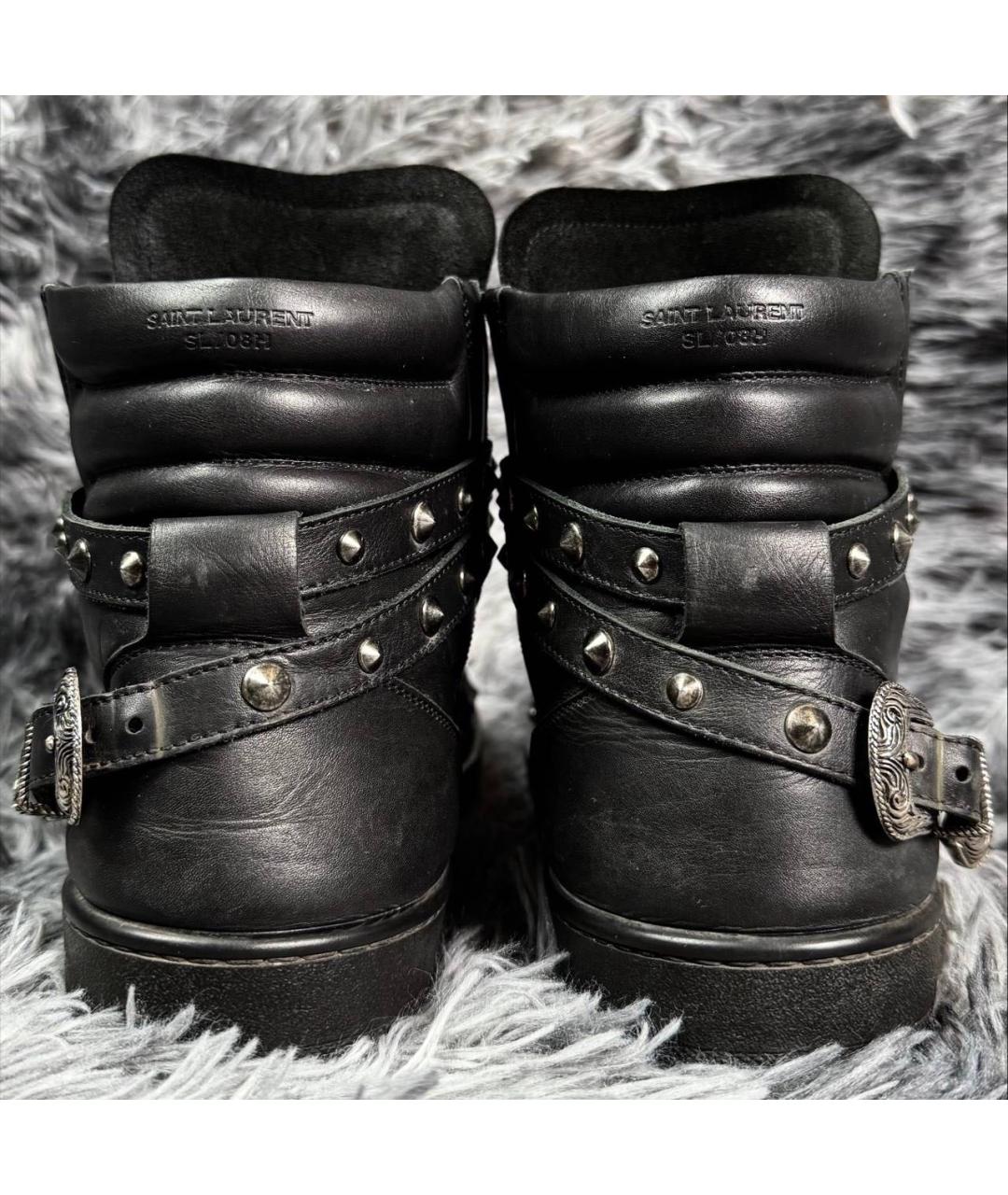 SAINT LAURENT Черные высокие кроссовки / кеды из искусственной кожи, фото 5