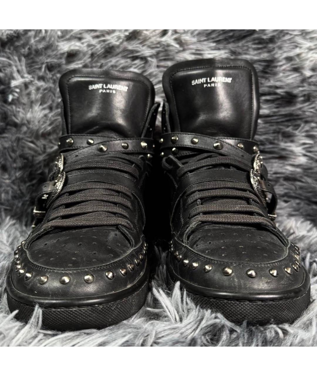 SAINT LAURENT Черные высокие кроссовки / кеды из искусственной кожи, фото 4