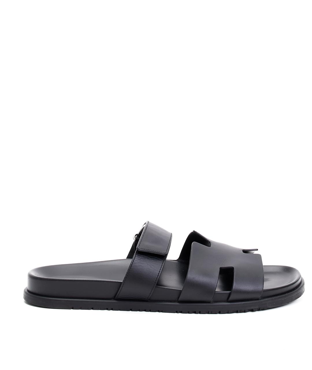 HERMES Черные кожаные шлепанцы, фото 8