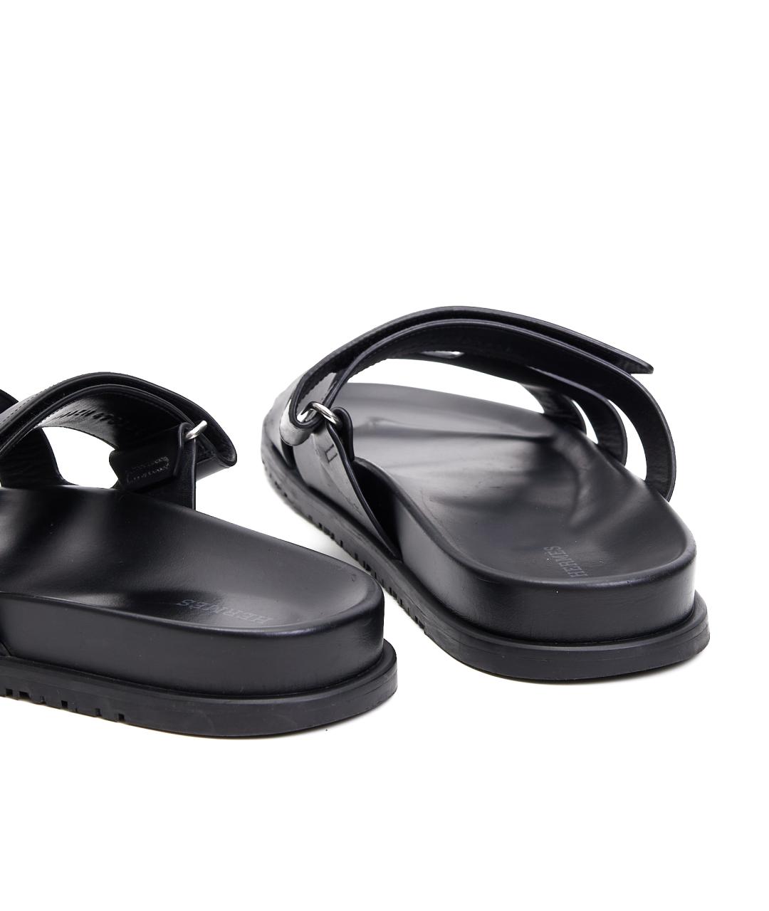 HERMES Черные кожаные шлепанцы, фото 5