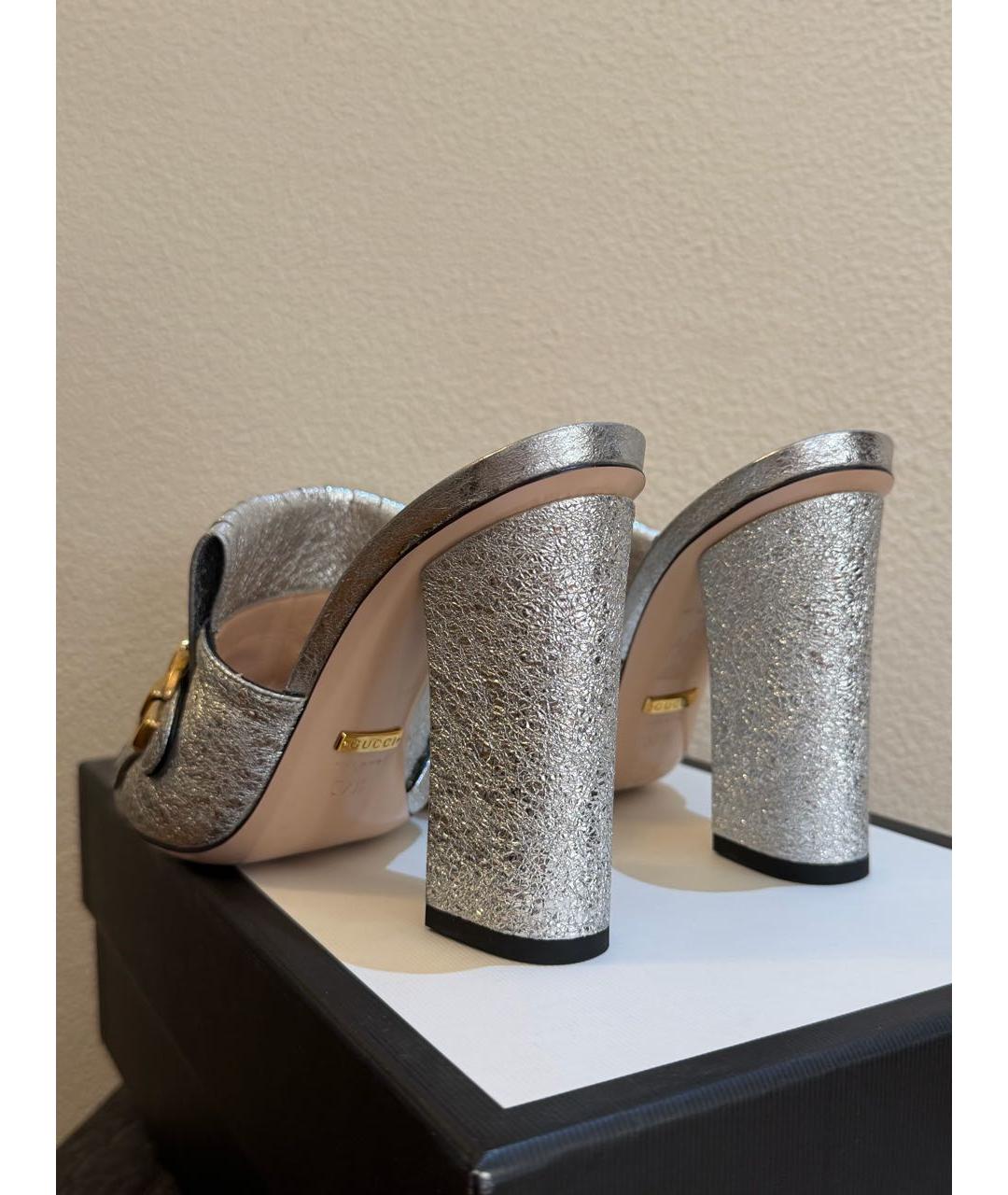 GUCCI Серебряные кожаные сабо, фото 3
