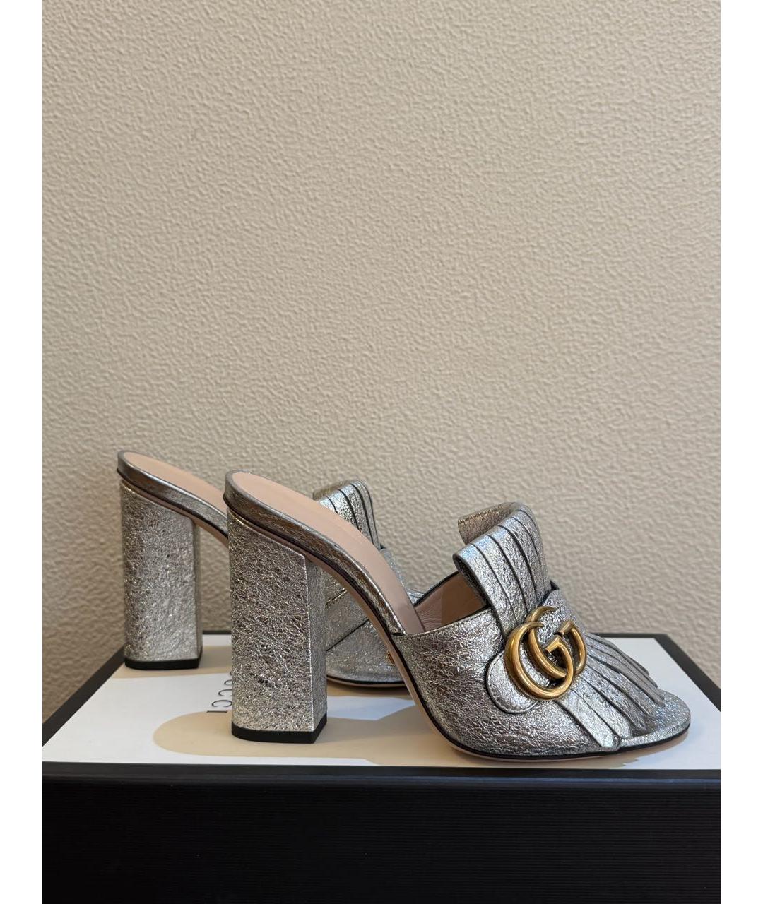 GUCCI Серебряные кожаные сабо, фото 7