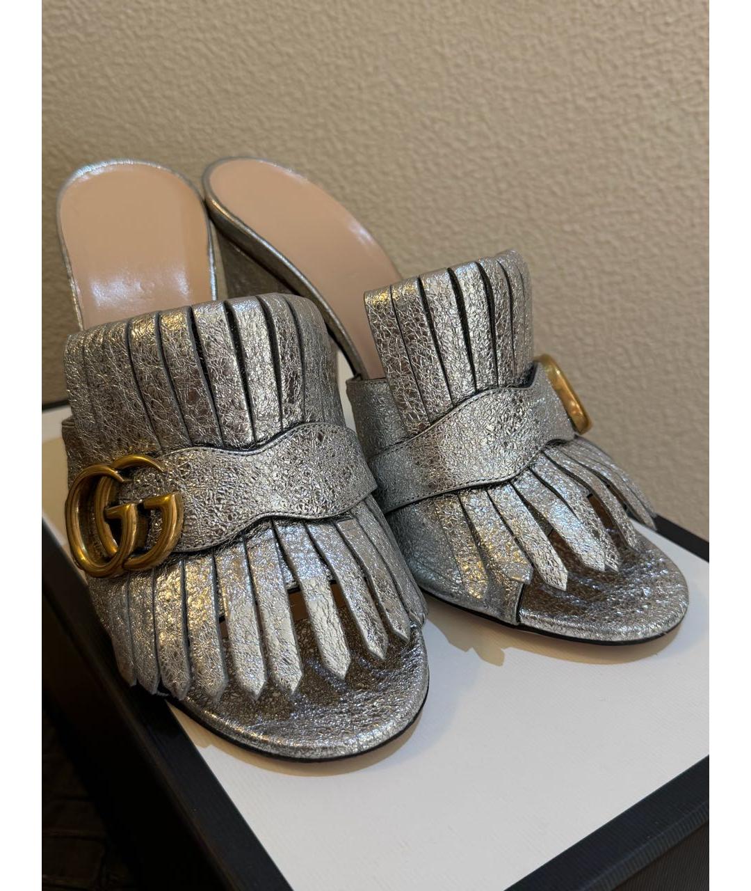 GUCCI Серебряные кожаные сабо, фото 4