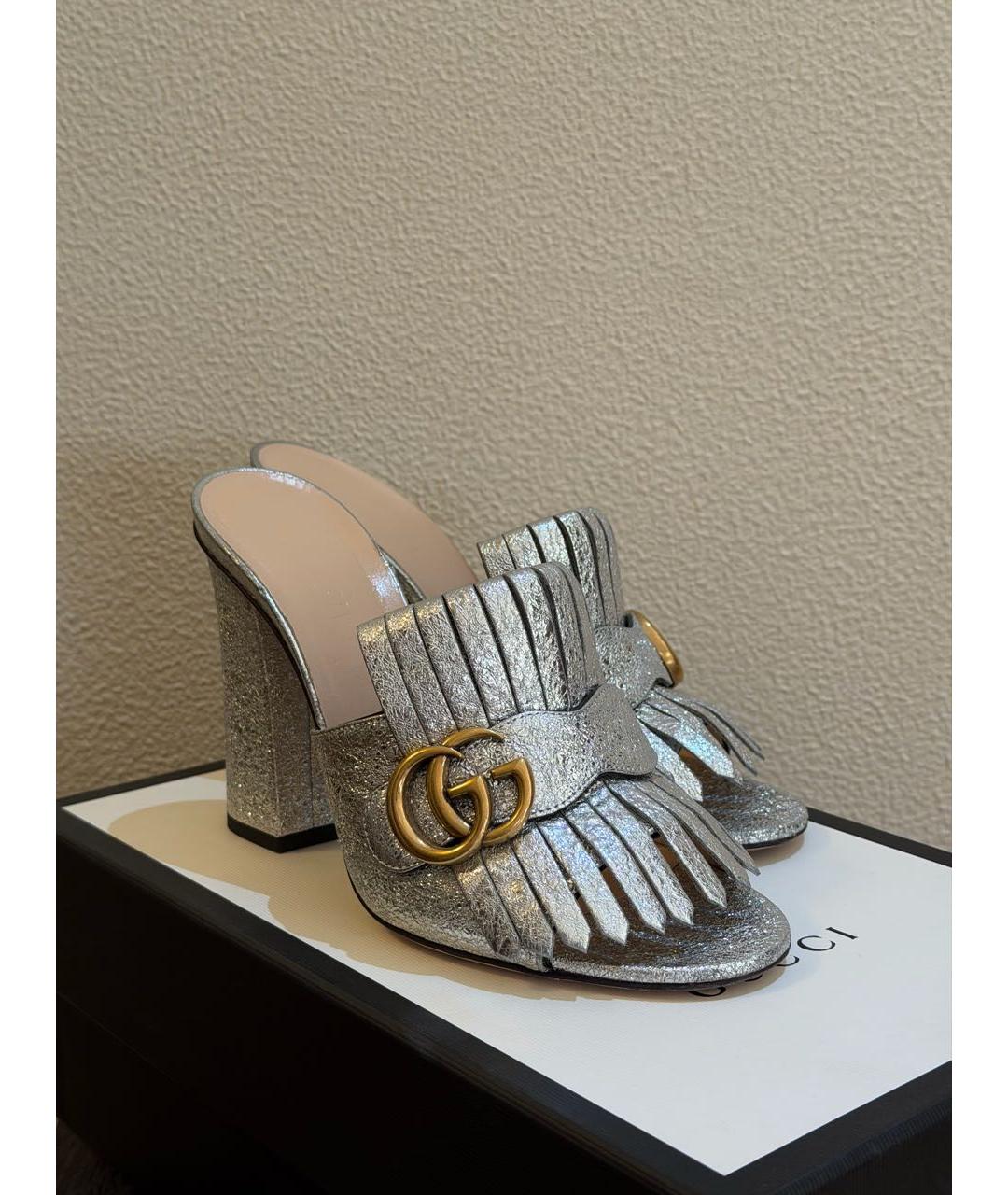 GUCCI Серебряные кожаные сабо, фото 2