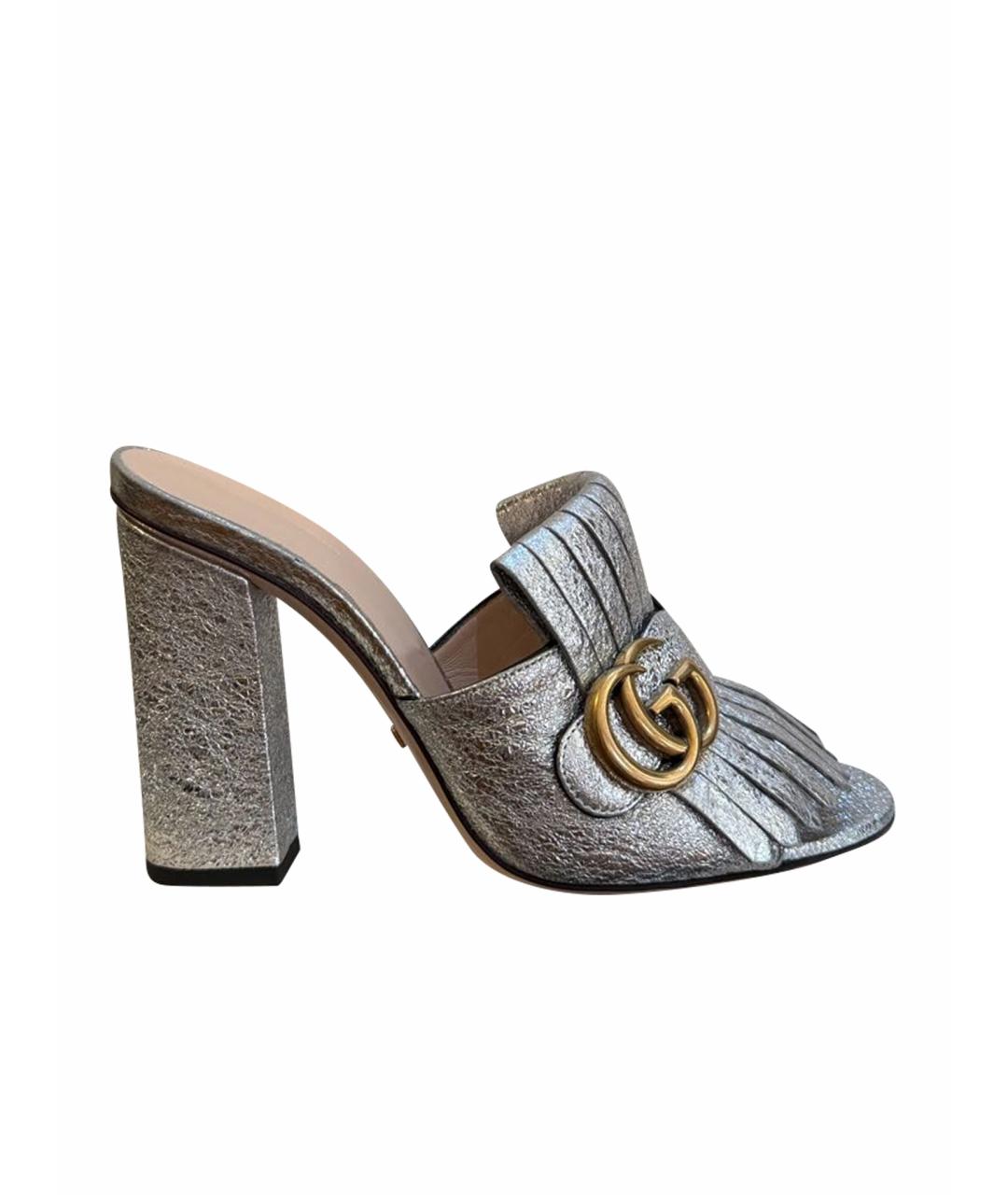 GUCCI Серебряные кожаные сабо, фото 1