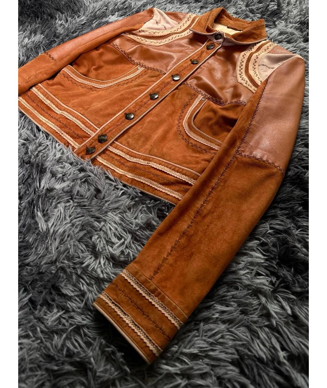 JUST CAVALLI Коричневая кожаная куртка, фото 4