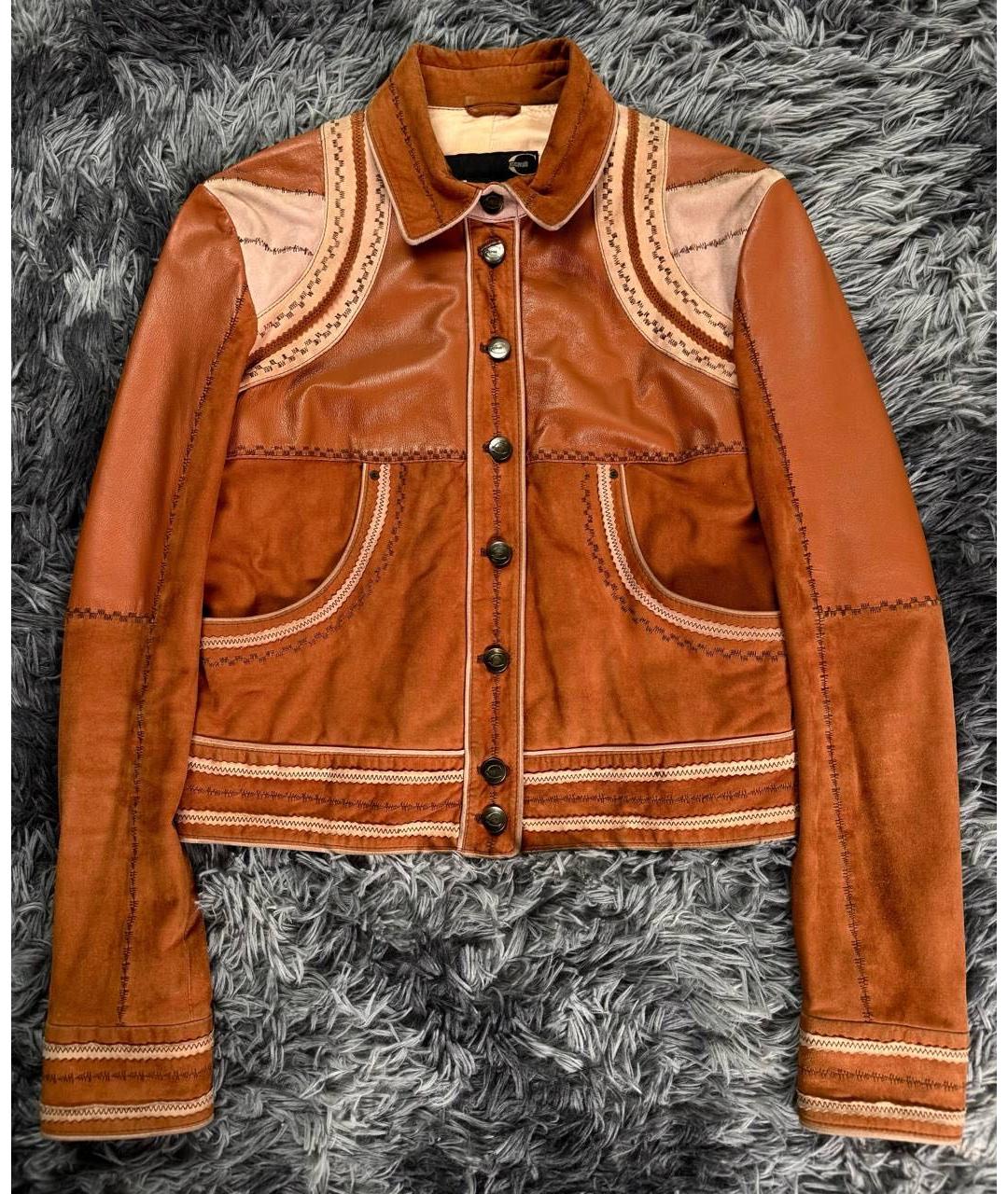 JUST CAVALLI Коричневая кожаная куртка, фото 7