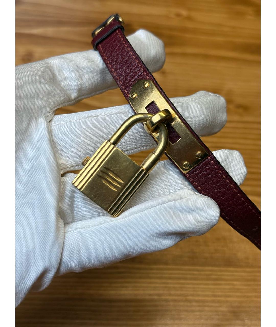 HERMES Бордовые позолоченные часы, фото 4