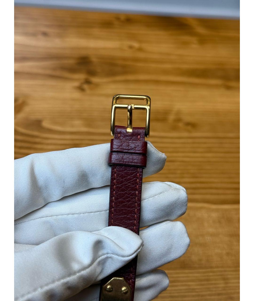 HERMES Бордовые позолоченные часы, фото 6