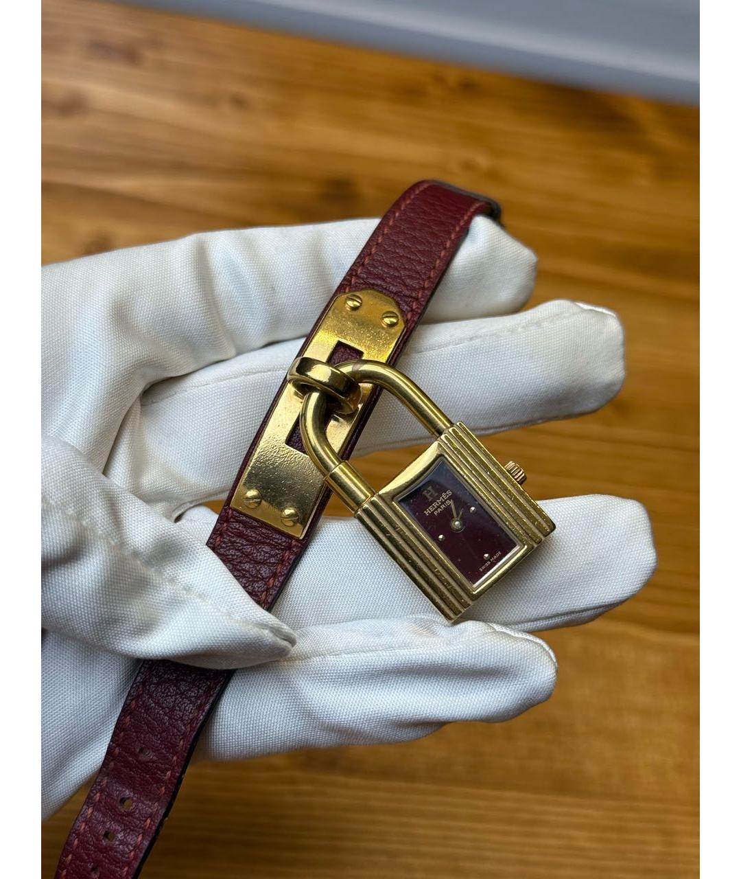 HERMES Бордовые позолоченные часы, фото 3