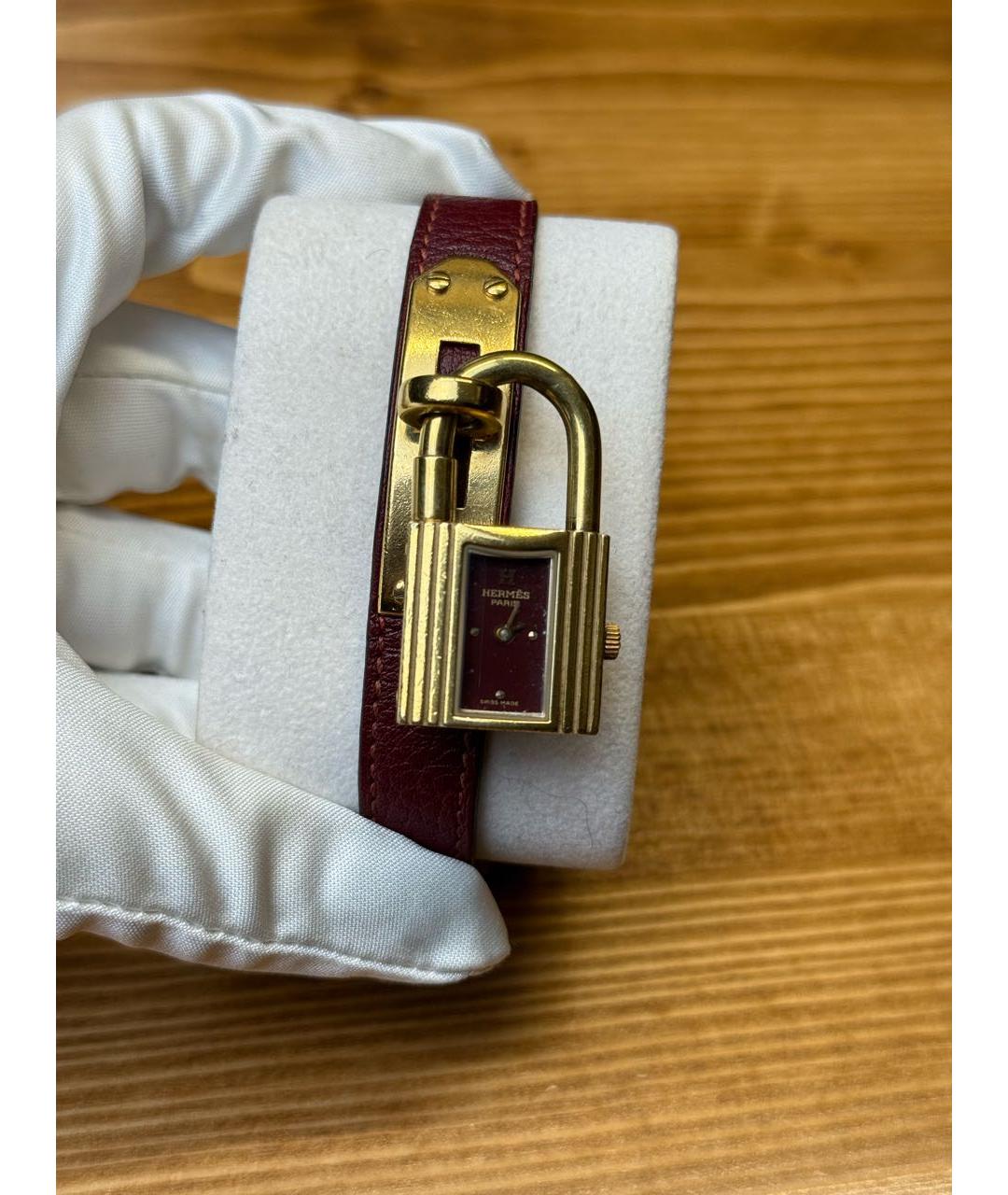 HERMES Бордовые позолоченные часы, фото 2