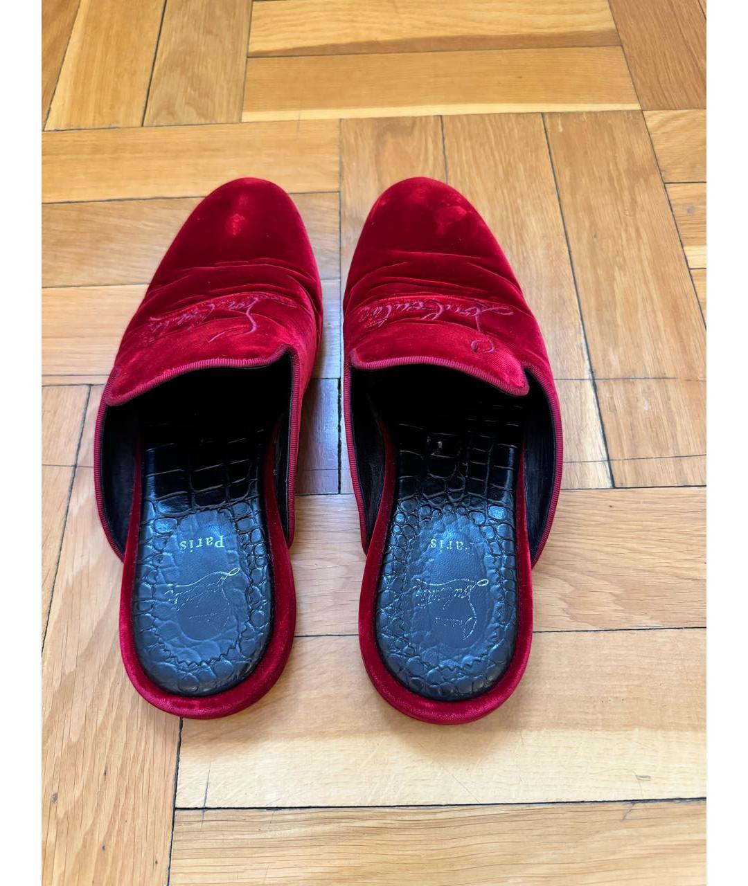 CHRISTIAN LOUBOUTIN Бордовые бархатные лоферы, фото 3