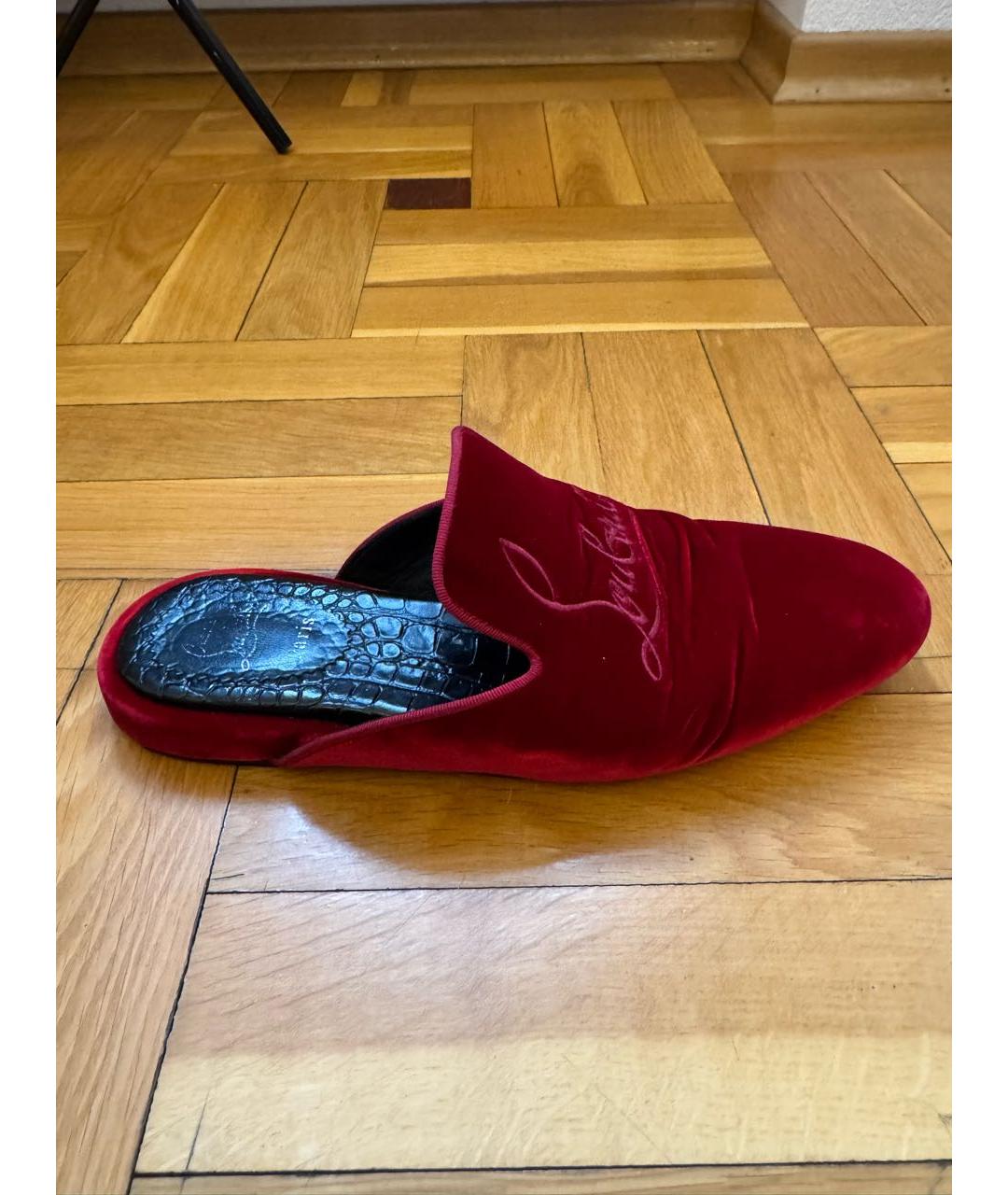 CHRISTIAN LOUBOUTIN Бордовые бархатные лоферы, фото 6